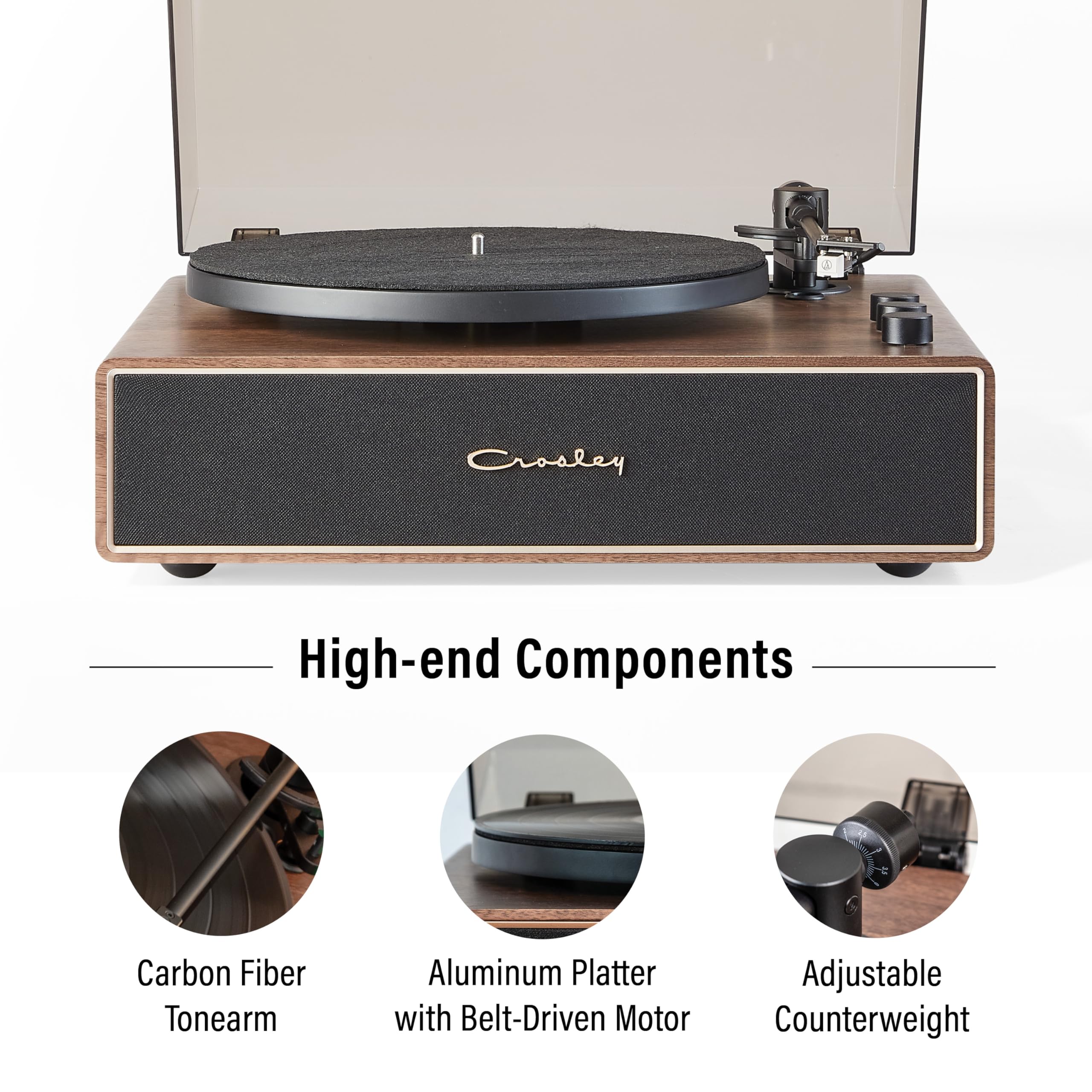 Crosley Cr6046A-Wagl Stave 2-Speed Bluetooth Record Player Turntable With Built-In Speakers, Walnut