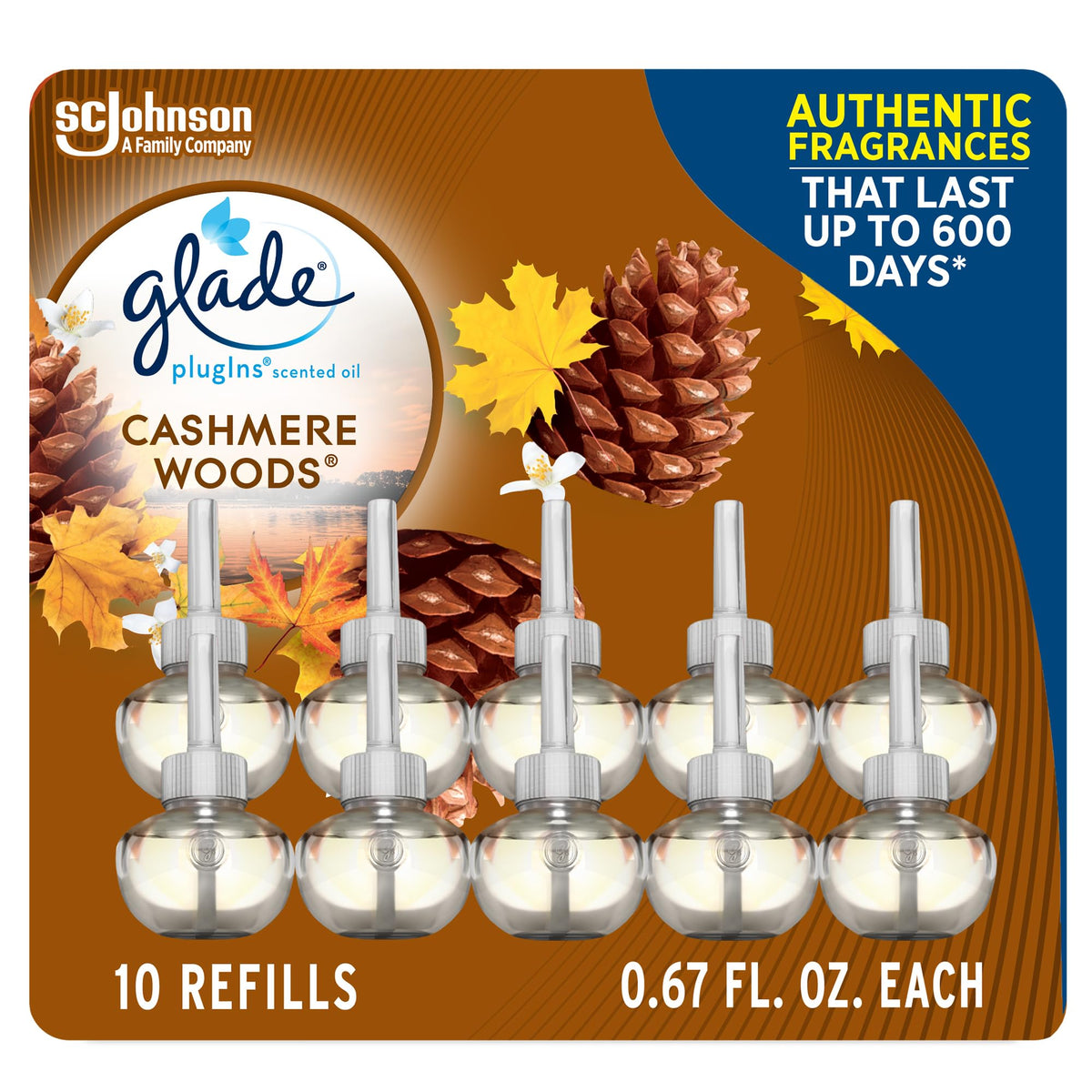 Glade Plugins Refills Air Freshener, Scented And Essential Oils For Home And Bathroom, Cashmere Woods, 6.7 Fl Oz, 10 Count (Pack