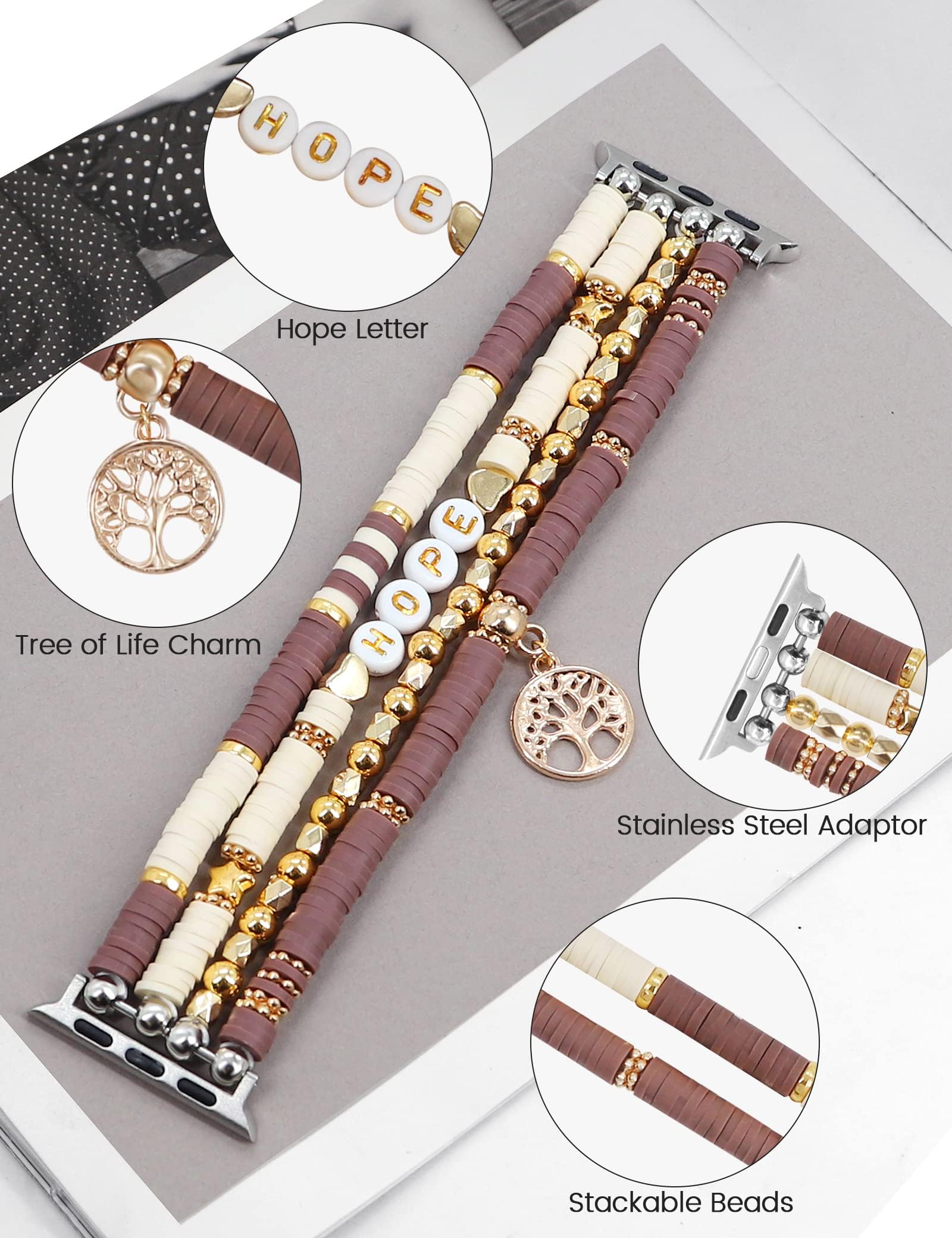 Jr.Dm Beaded Bracelet Compatible With Apple Watch 42Mm 44Mm 45Mm 46Mm For Women, Fashion Dressy Jewelry Watch Strap Stretchy Han