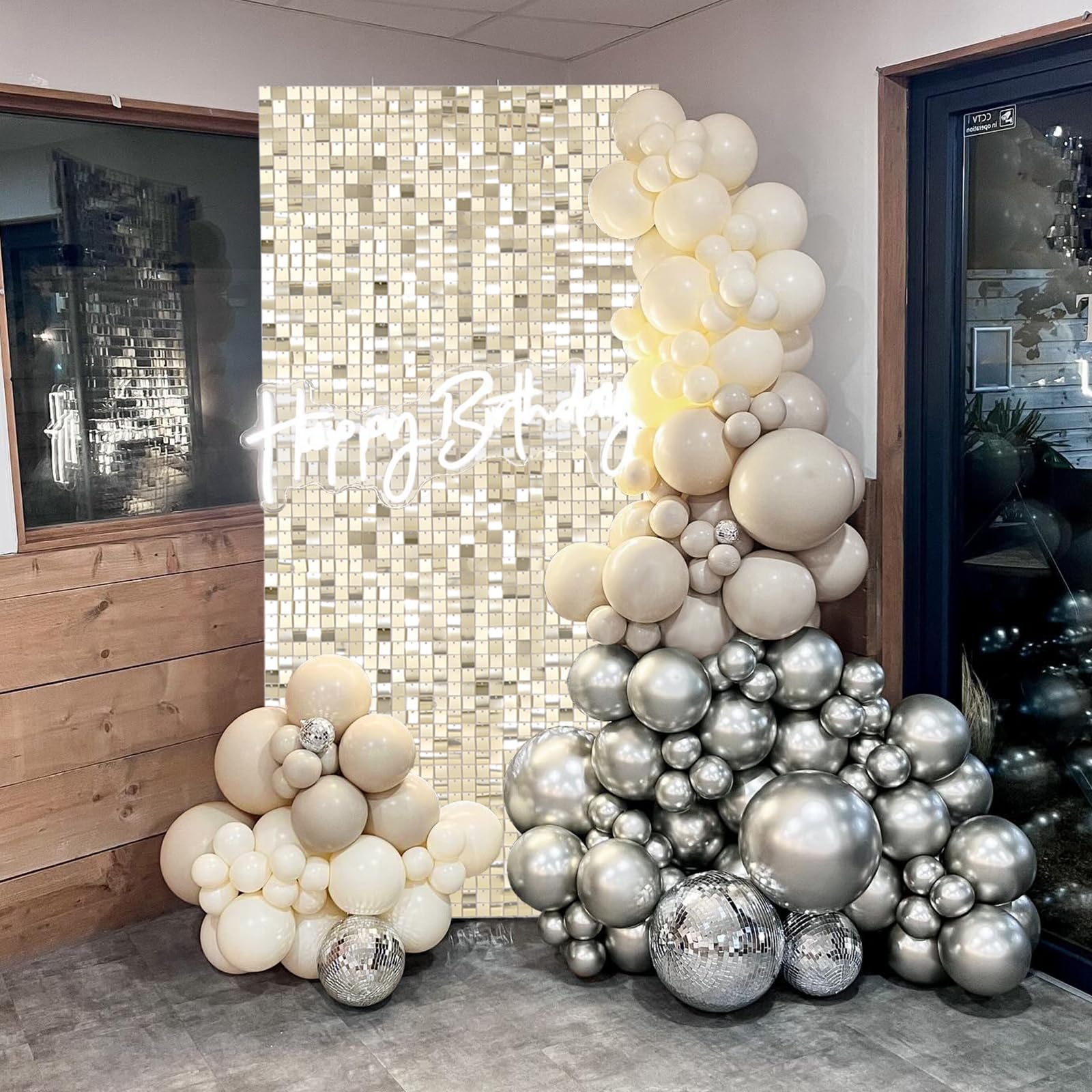 Light Gold Shimmer Wall Backdrop Sparkle Party Backdrop 3Ftx4Ft Sequin Wall Background For Birthday Anniversary Wedding Engageme