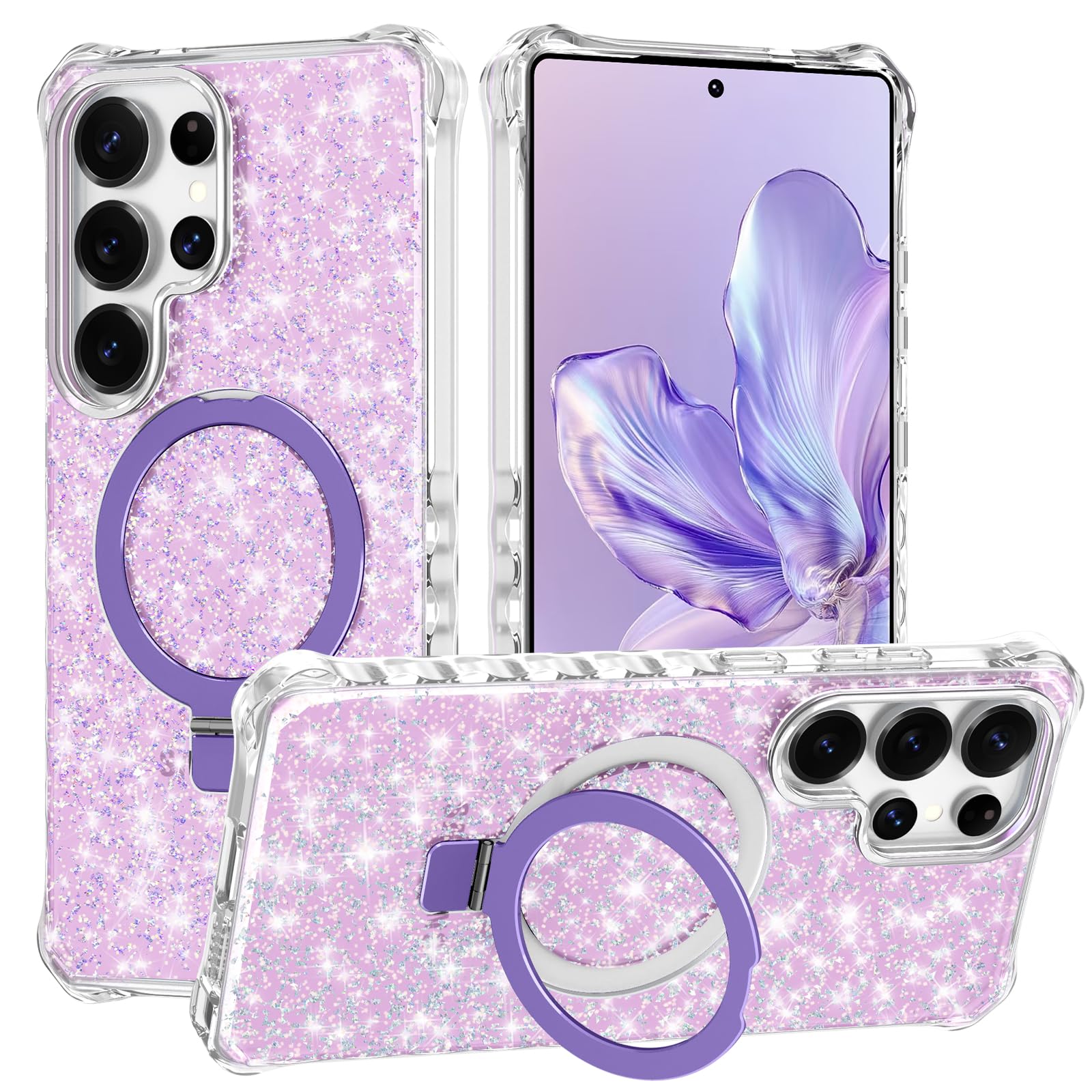 Casehas Magnetic for Galaxy S25 Ultra Case with Invisible Stand, Compatible with MagSafe, Clear Bling Sparkle Shockproof Slim An