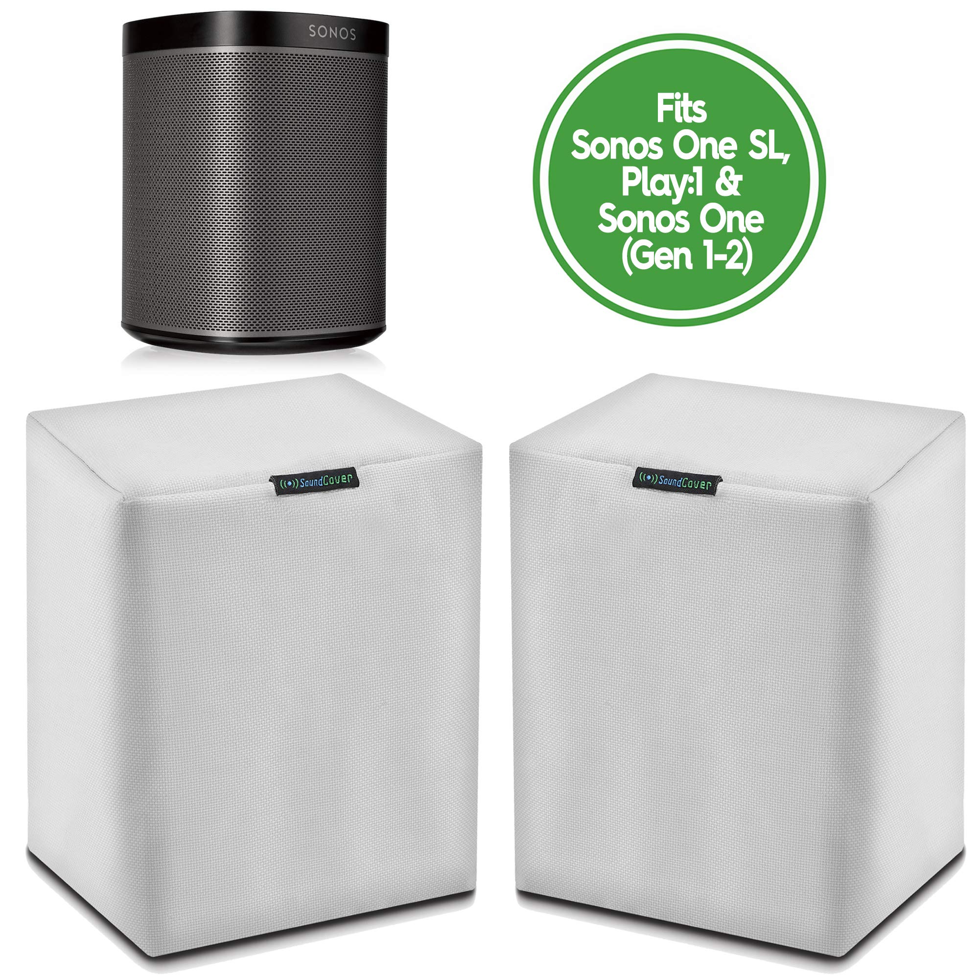Pair (2) White Heavy Duty Outdoor Sonos Speaker Covers   Dust, Water & Uv Protection For Your Sonos Play:1, Sonos One & Sonos On