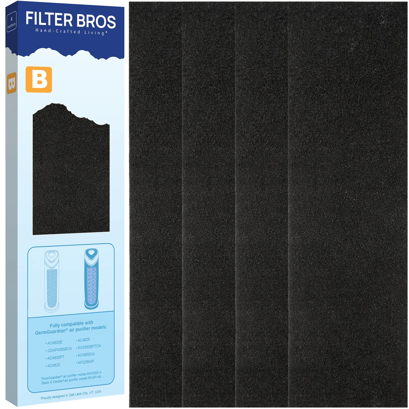 Filter Bros Carbon Filter B 4Pack Replacement Fits Germguardian Ac4825 Ac4900Ca