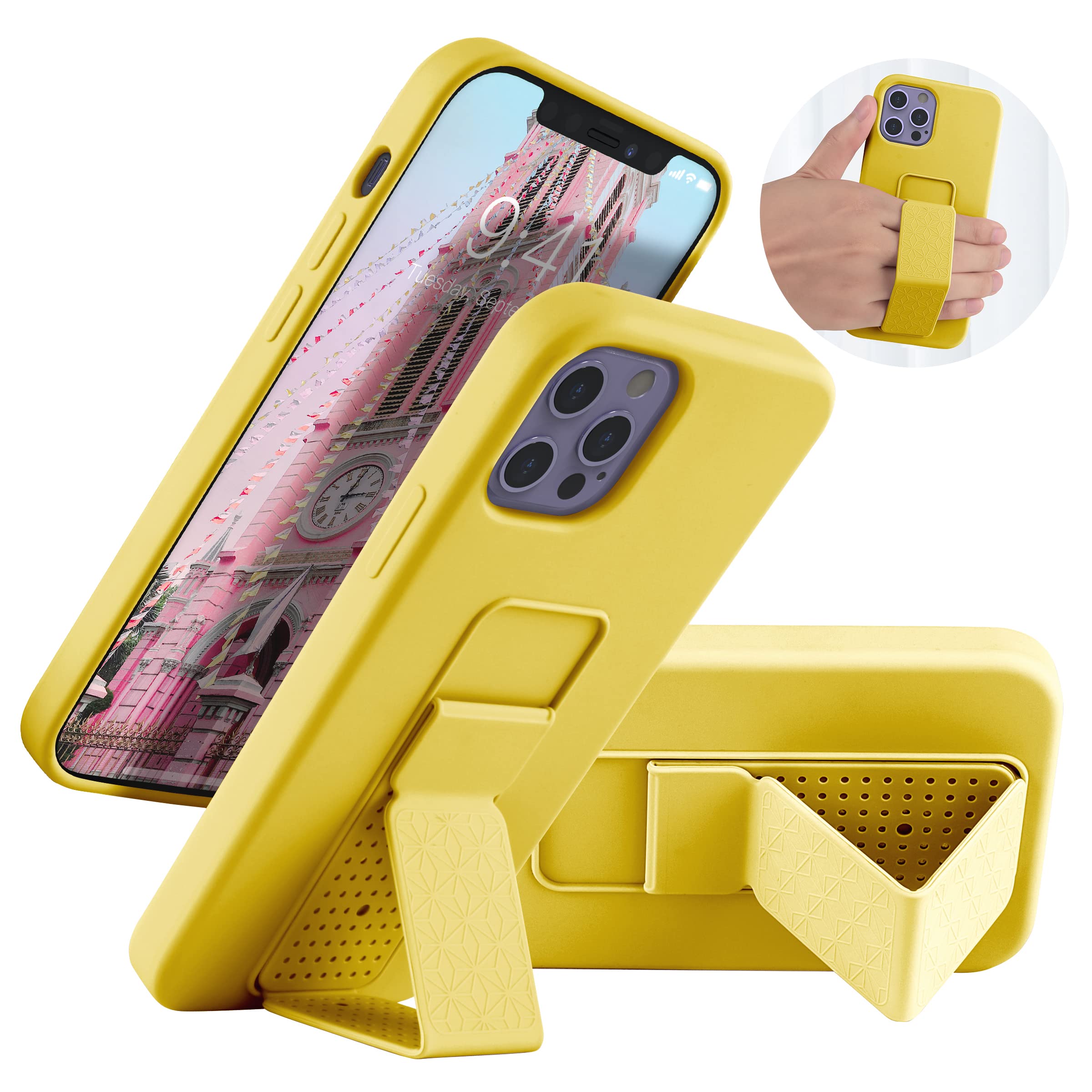 Laudtec Silicone Kickstand Case Compatible With Iphone 12/12 Pro Case Vertical And Horizontal Stand Hand Strap Metal Kickstand,