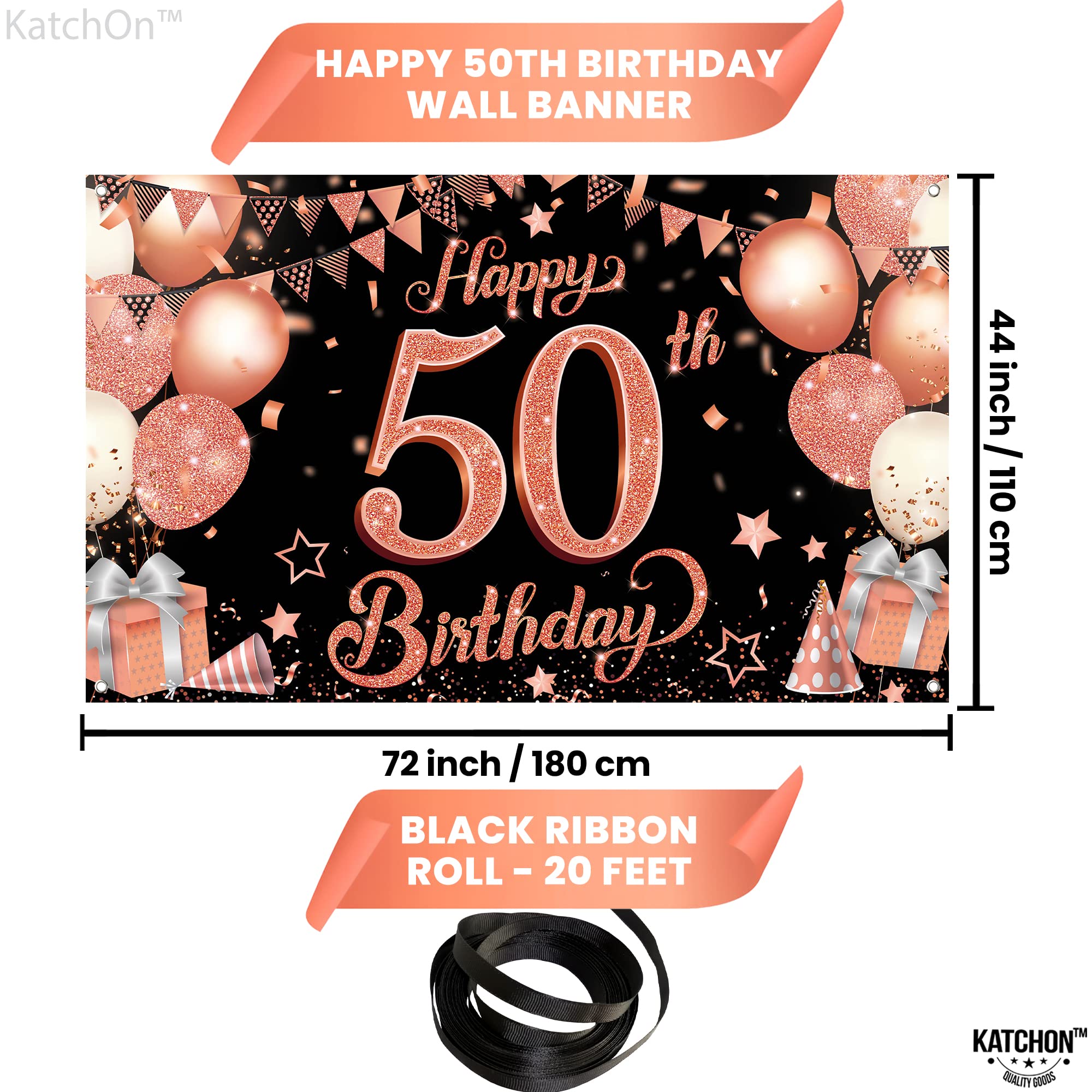 Katchon, Rose Gold 50Th Birthday Banner   Xtralarge, 72X44 Inch | Happy 50Th Birthday Backdrop For Women | Rose Gold Happy 50Th