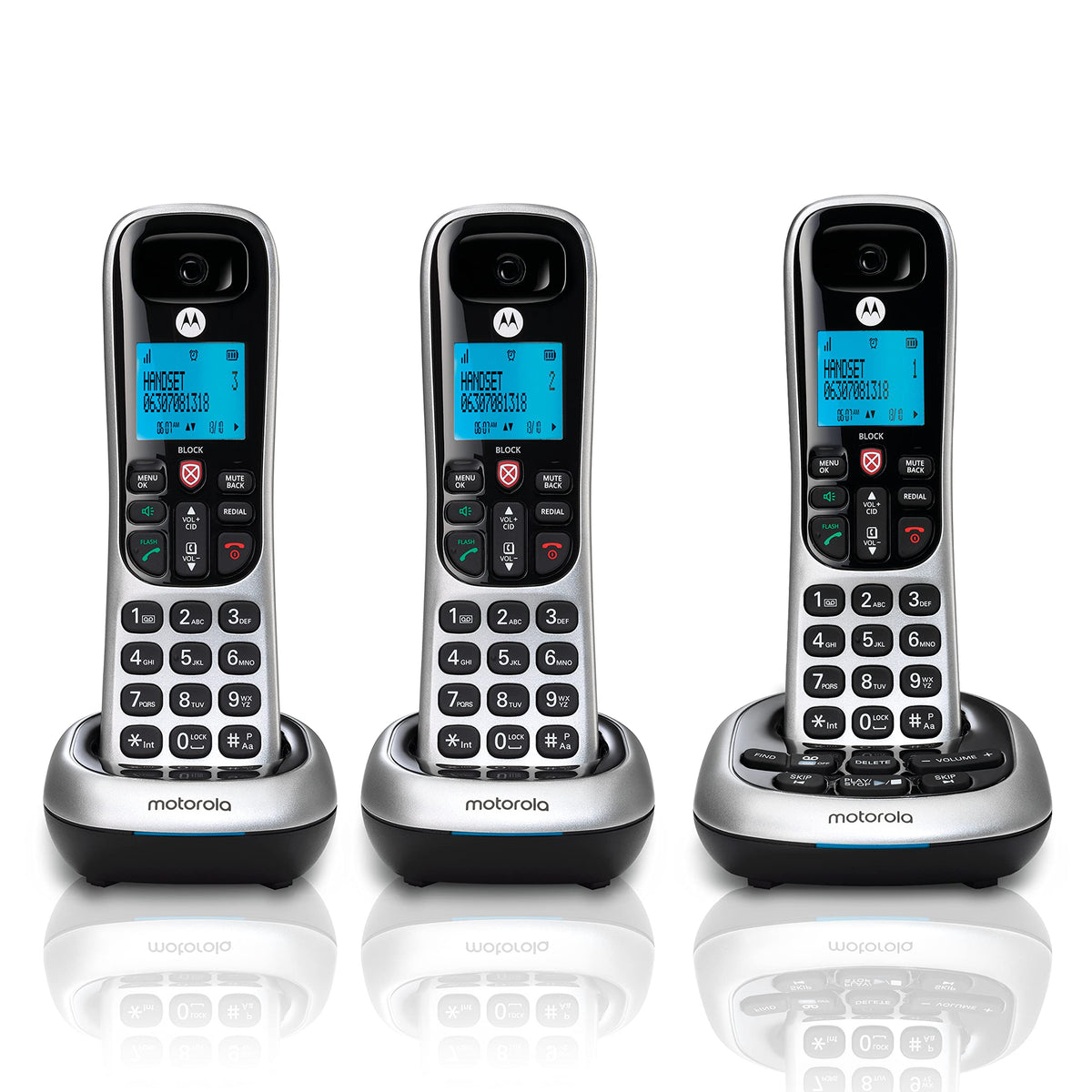 Motorola Cd4013 Digital Cordless Phone With Answering Machine With 3 Handsets, Silver