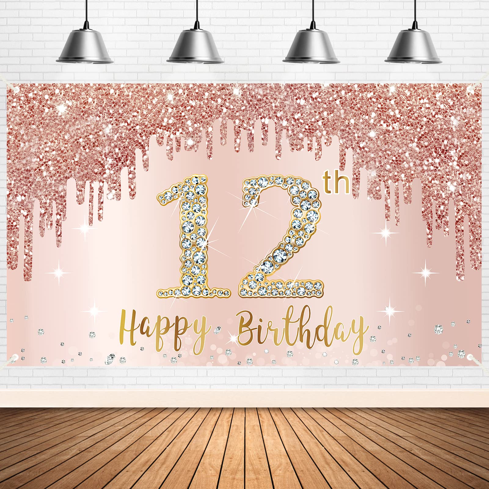 12Th Birthday Banner Decorations For Girls, Rose Gold Happy 12 Birthday Backdrop Party Supplies, Pink 12 Year Old Birthday Sign