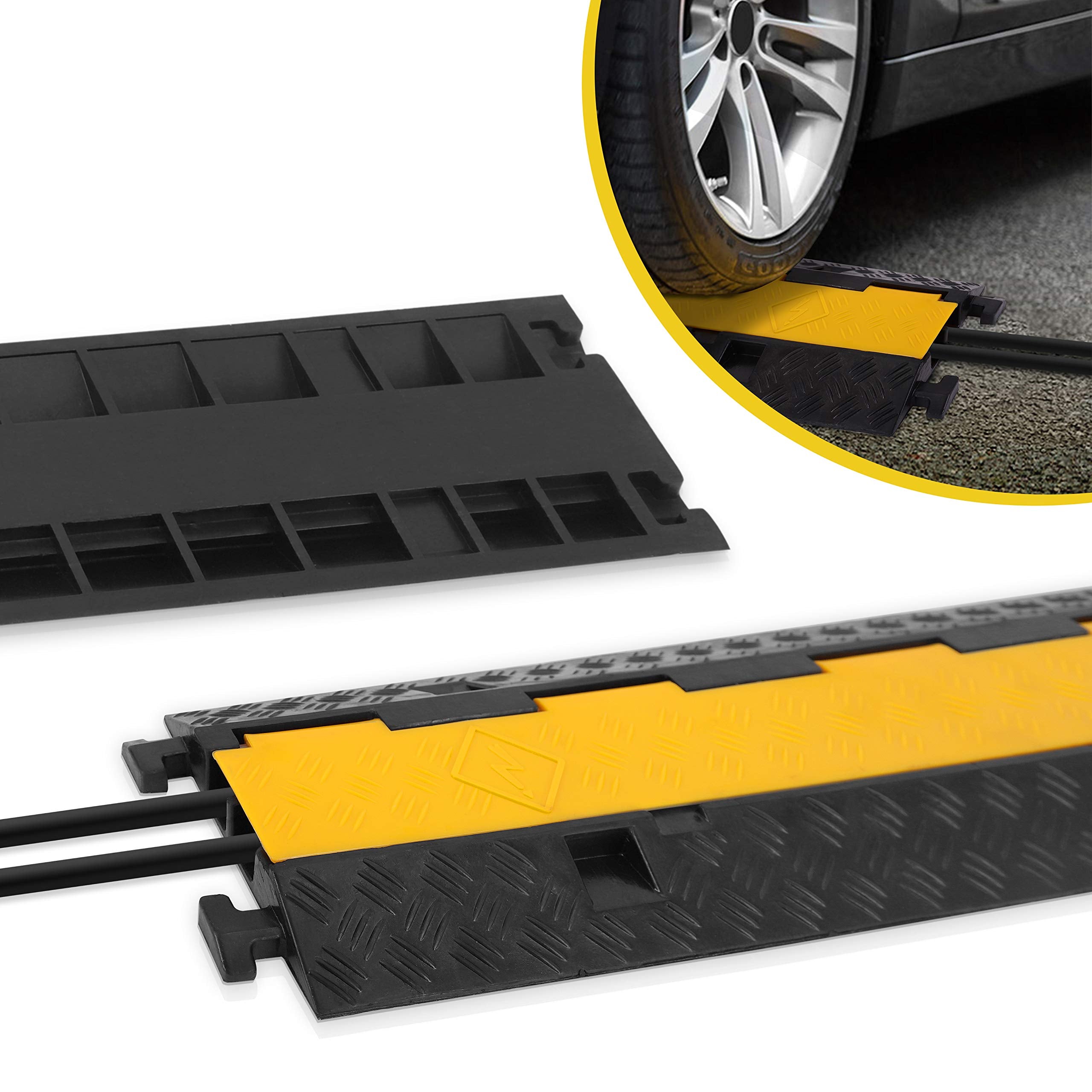 Pyle Durable Cable Ramp Protective Cover   2,000 Lbs Max Heavy Duty Hose & Cable Track Protector W/ Flip Open Top Cover & 2 Chan