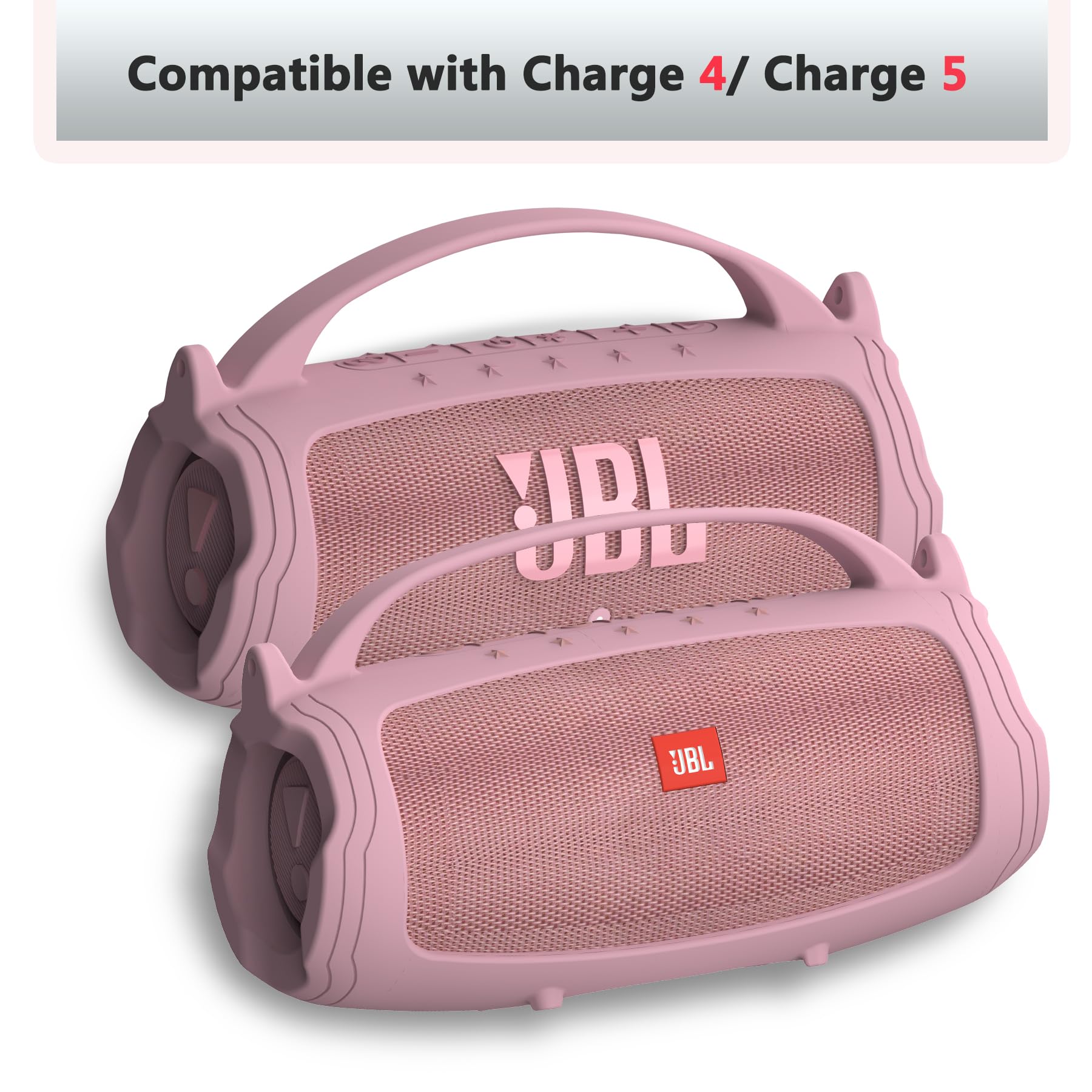 Silicone Cover And Hard Travel Case For Jbl Charge 4 / Charge 5 Portable Bluetooth Speaker Accessories (Pink Case, Not For Wi Fi Version)