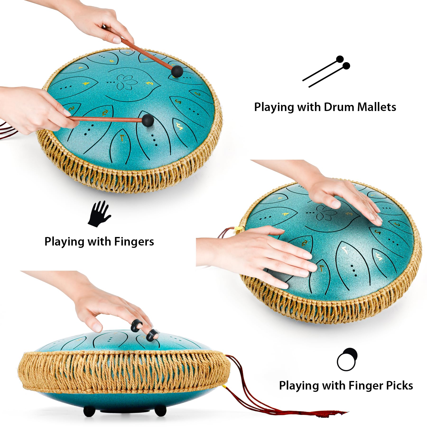 Steel Tongue Drum, 13 Inches 15 Notes Tongue Drum, Steel Drums For Adults, Steel Pan Drum Song Book, Hand Pan Drum Mallets, Hand