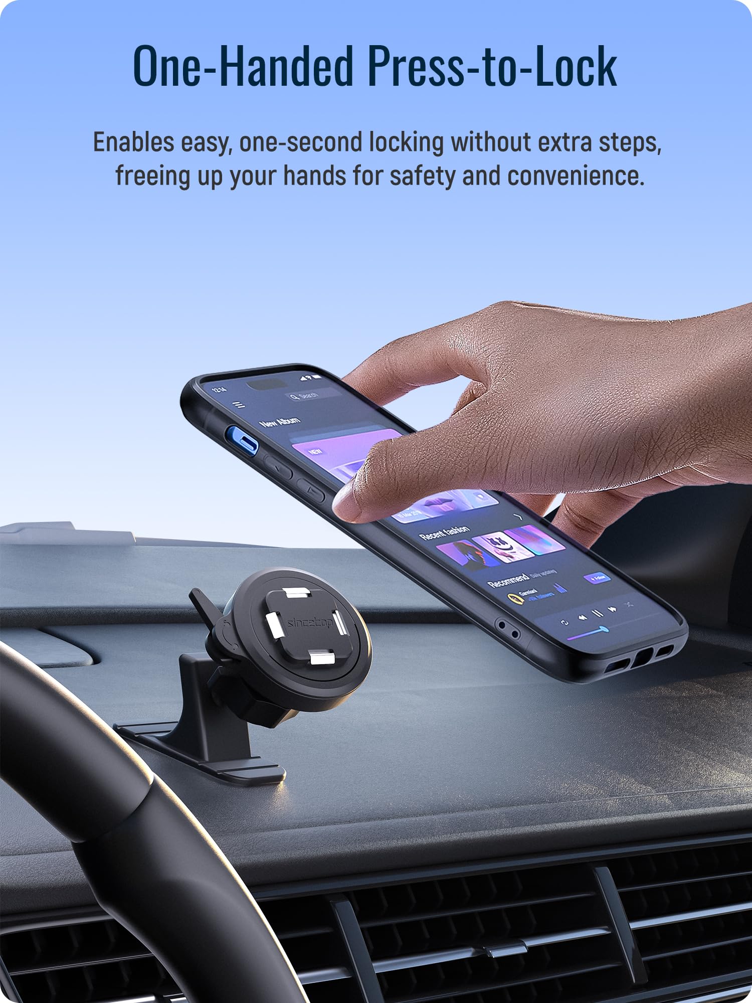 Sincetop Car Phone Mount With Instant Quick Release Series Q[Quad] - 360 Adjustable Dashboard Phone Holder, One-Second Detach, C