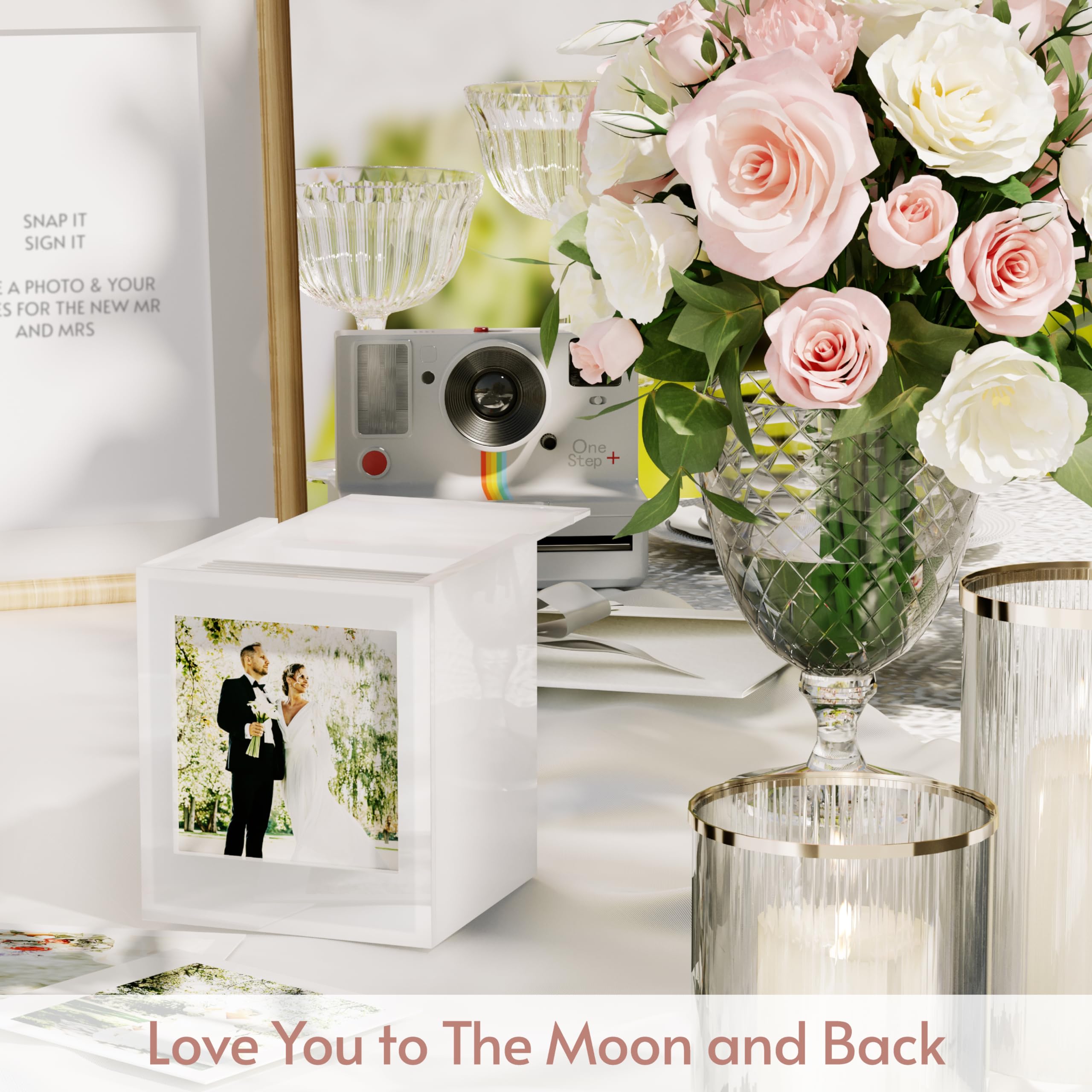 Winkine Acrylic Polaroid Photo Storage Box And Polaroid Frame, Photo Frame For Polaroid Film 4.2X3.5, With Sliding Lid, Polaroid