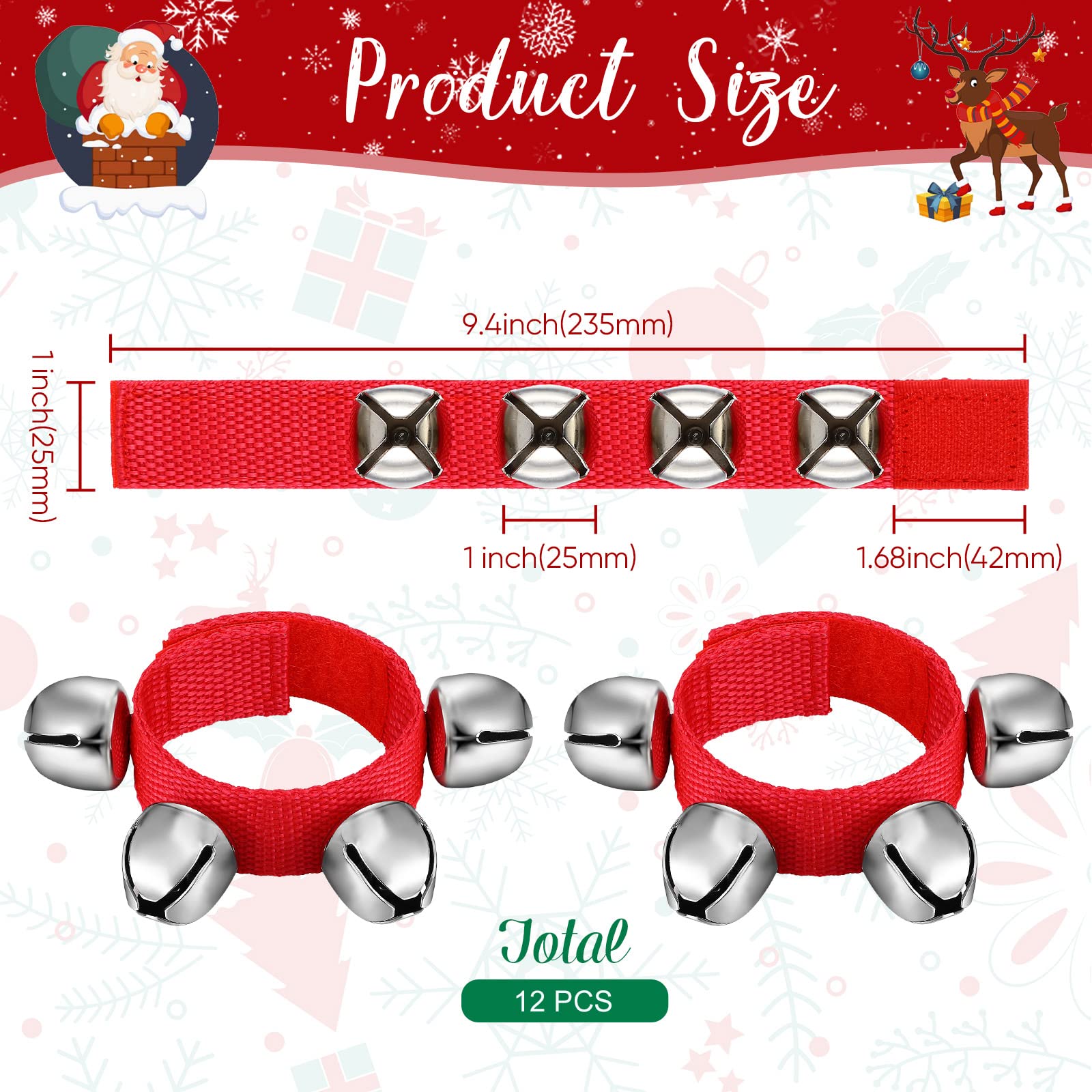 12 Pcs Christmas Wrist Band Bells Bracelets Wrist Band Shaking Bells Musical Instruments Adjustable Bells Rhythm Wristband Bells