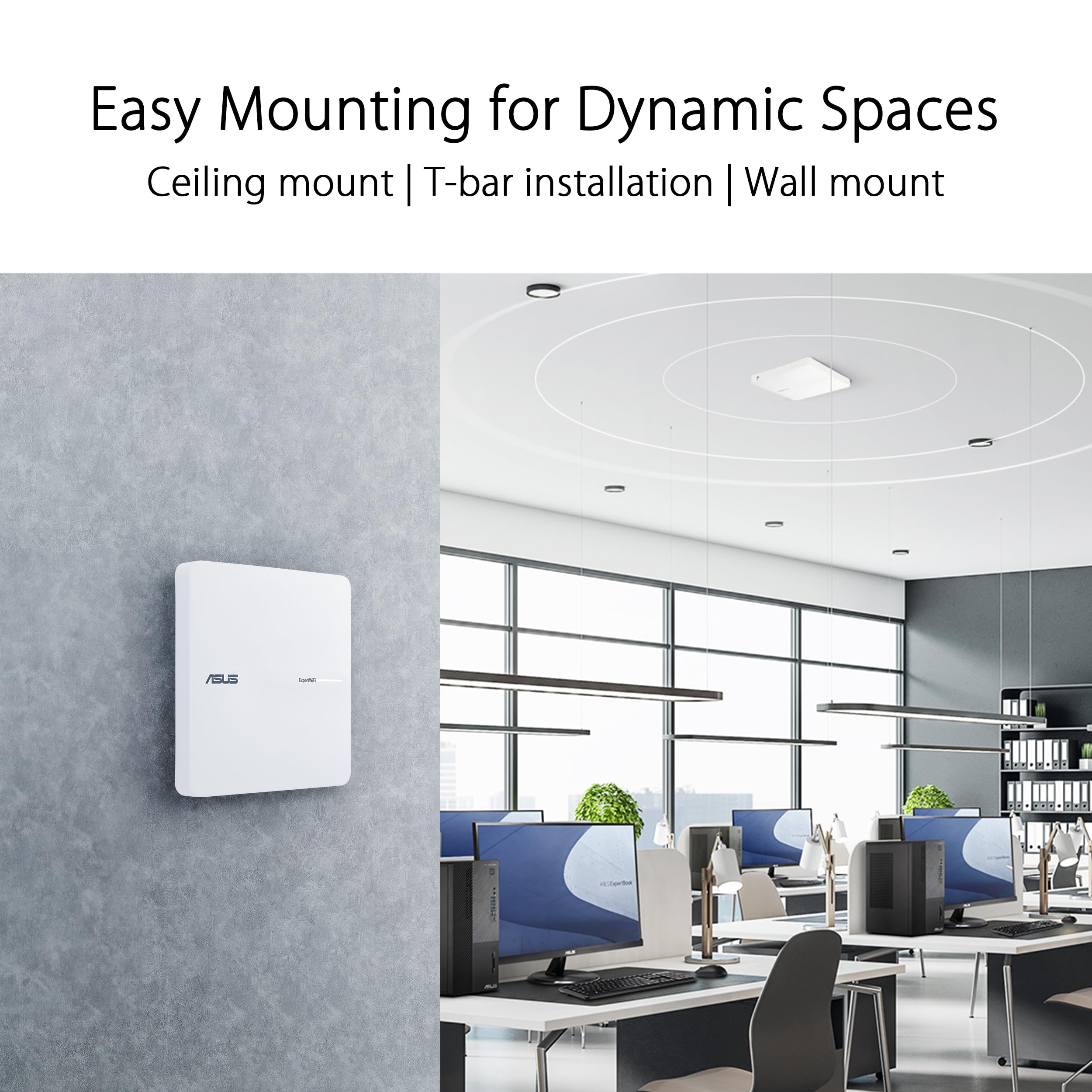 Asus Expertwifi Eba63 Ax3000 Dual-Band Wifi 6 (802.11Ax) Poe Access Point, Support Up To 5 Ssids And Vlan, Self-Defined Network,