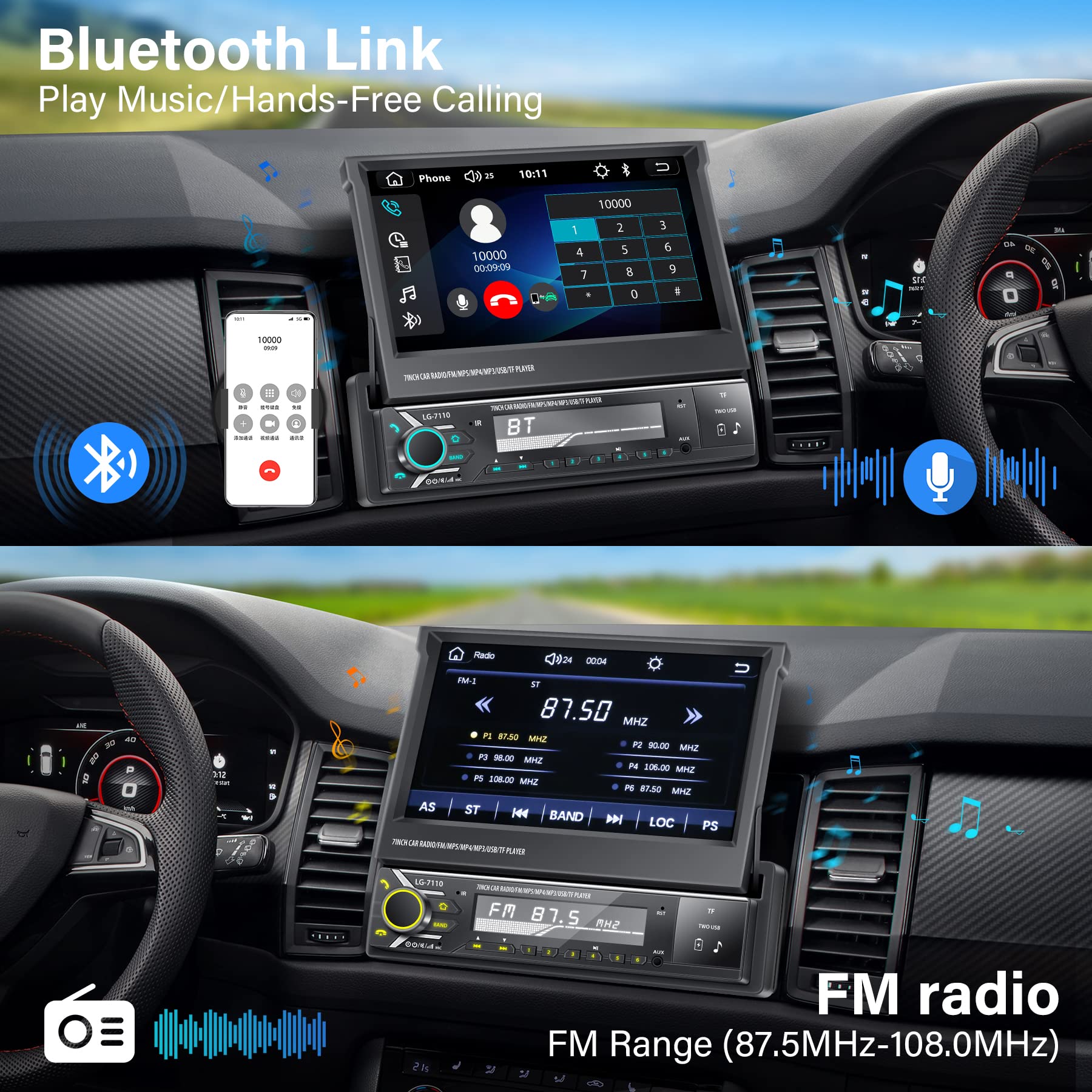 Single Din Car Stereo Screen With Wireless Carplay & Android Auto, 7' Flip Out Screen Car Stereo With Backup Camera, Car Radio S