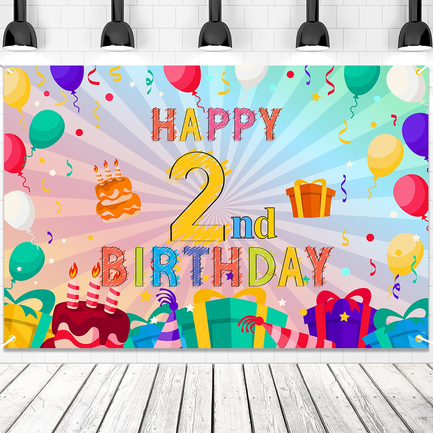Happy 2nd Birthday Colorful Banner Backdrop Rainbow Color Art 2 Years Old Party Background Decorations for Girls Boys Kids Bday 