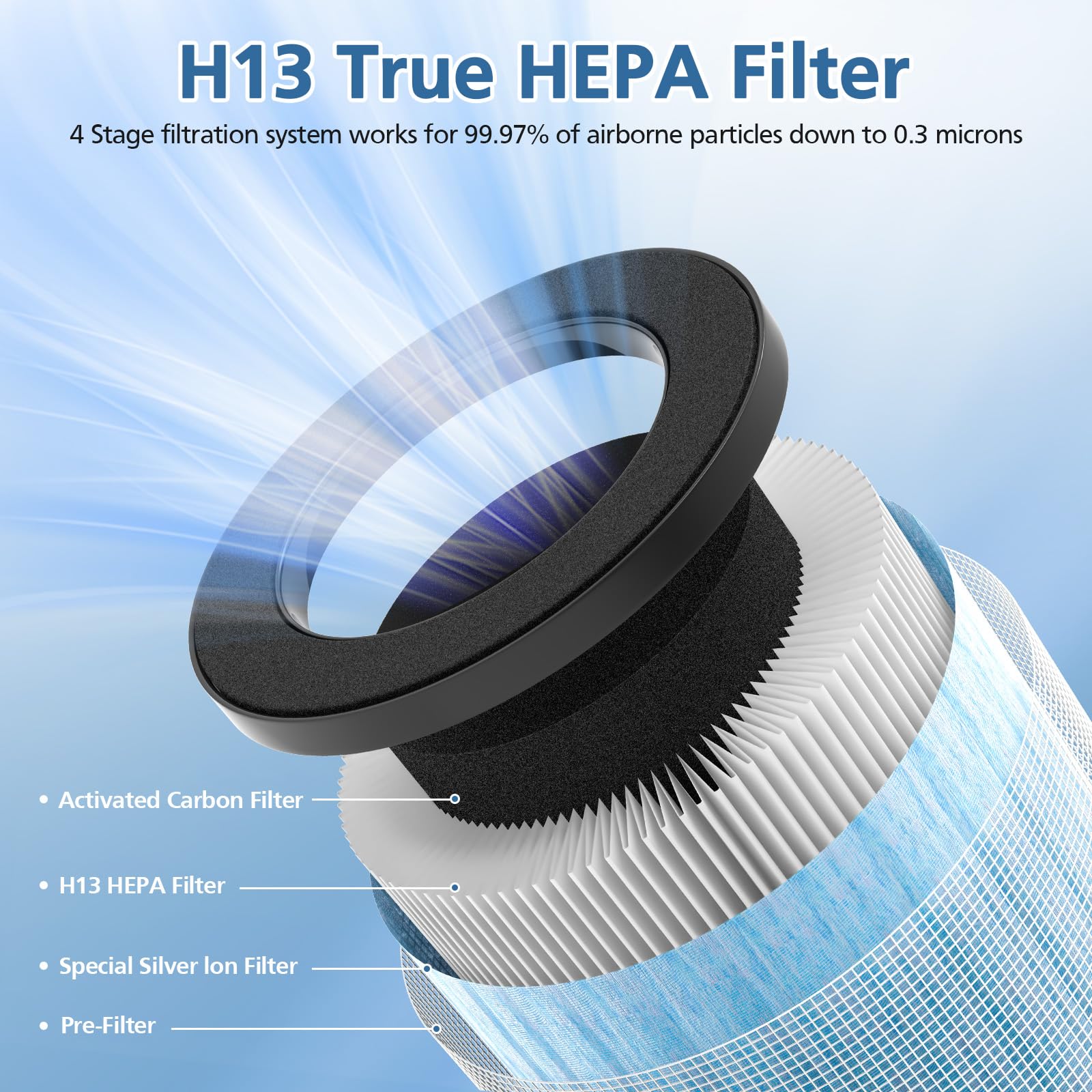 Official Mj002H Replacement Filter, Compatible With Pomoron Mj002H/Mgk21J02 Air Puri Fier, H13 True Hepa Filter, Activated Carbo