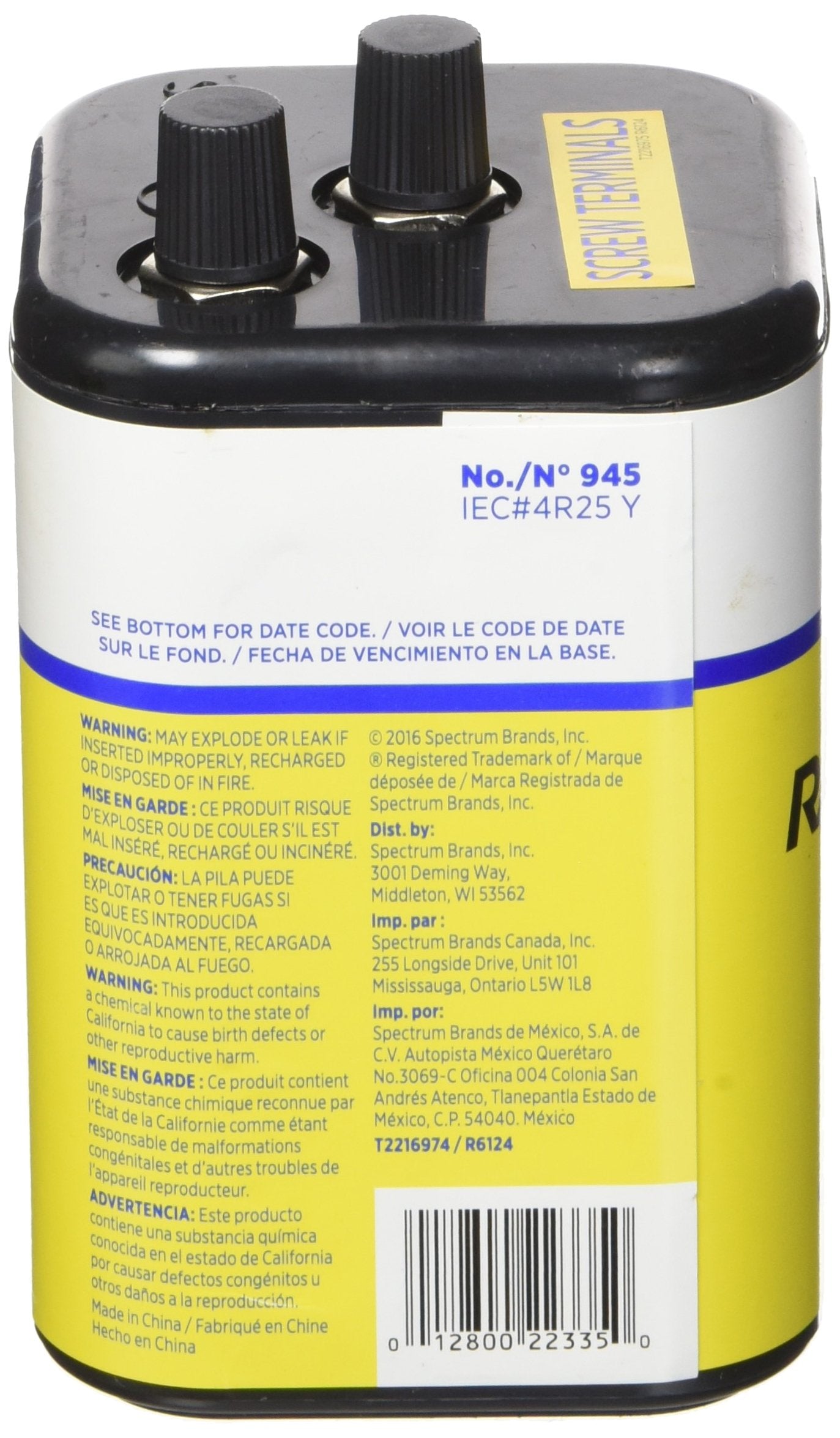 Rayovac Heavy Duty Lantern Battery, 6 Volt Screw Terminals, 945R4C