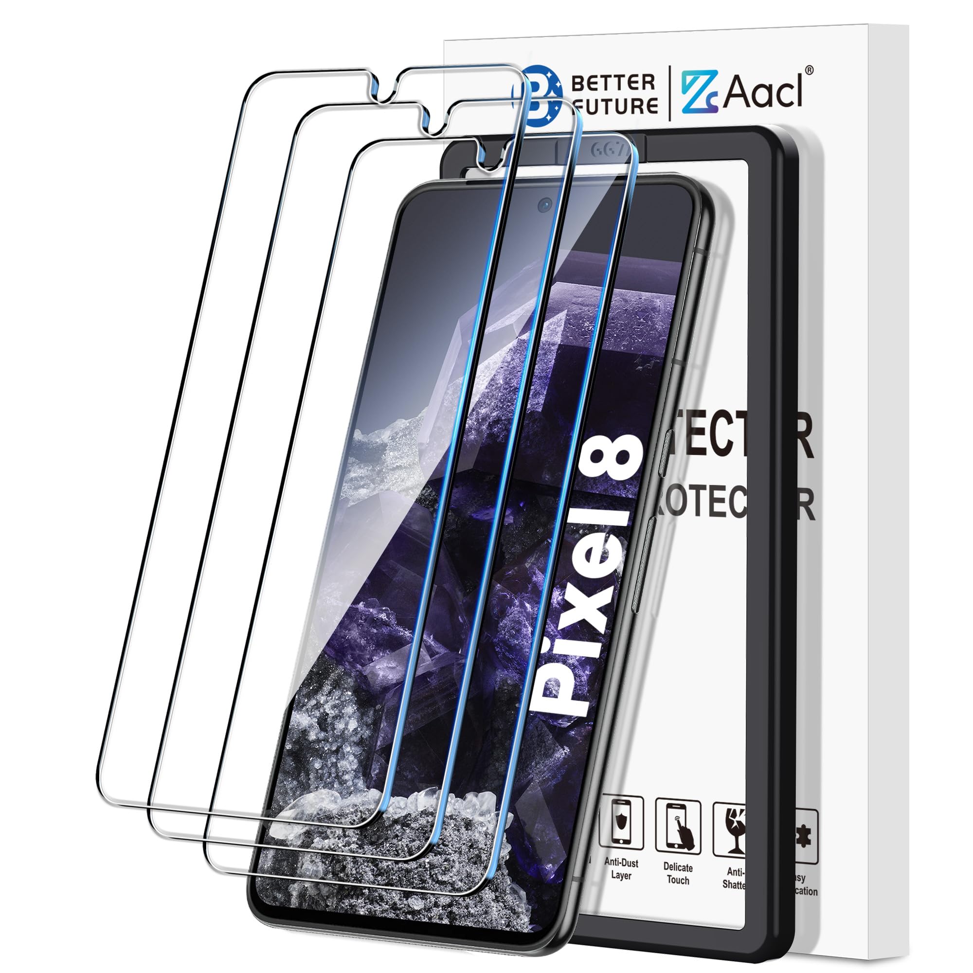 AACL 3-Pack for Google Pixel 8 Tempered Glass Screen Protector 9H Anti Scratch Bubble Free Pixel 8 Glass Screen Protector (6.2 i