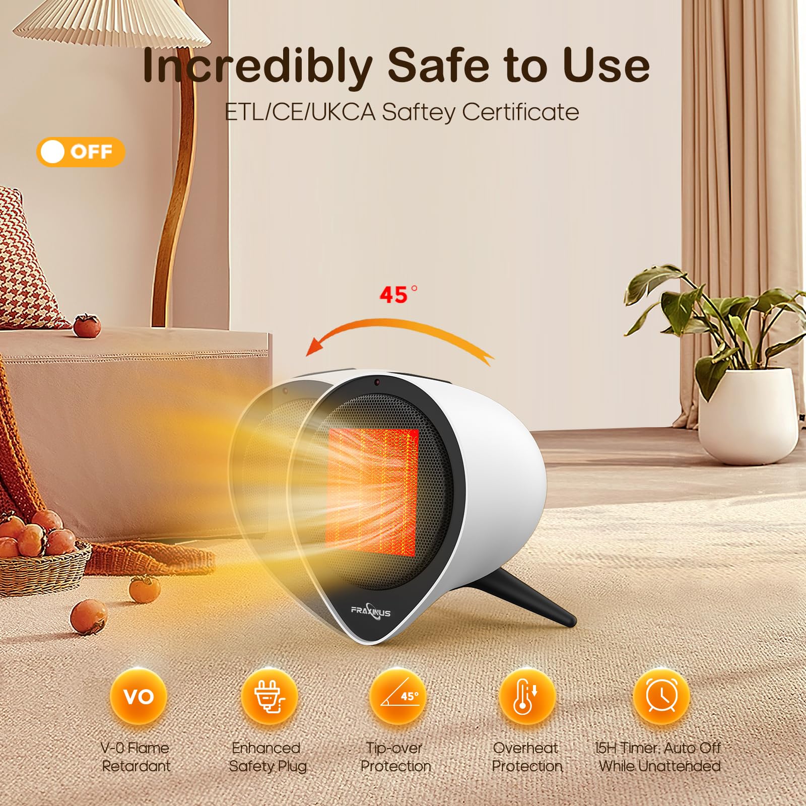 Space Heater, 1500W Small Space Heaters For Indoor Use, Ptc Fast Heating Energy Efficient Ceramic Heater, Portable Mini Heater O