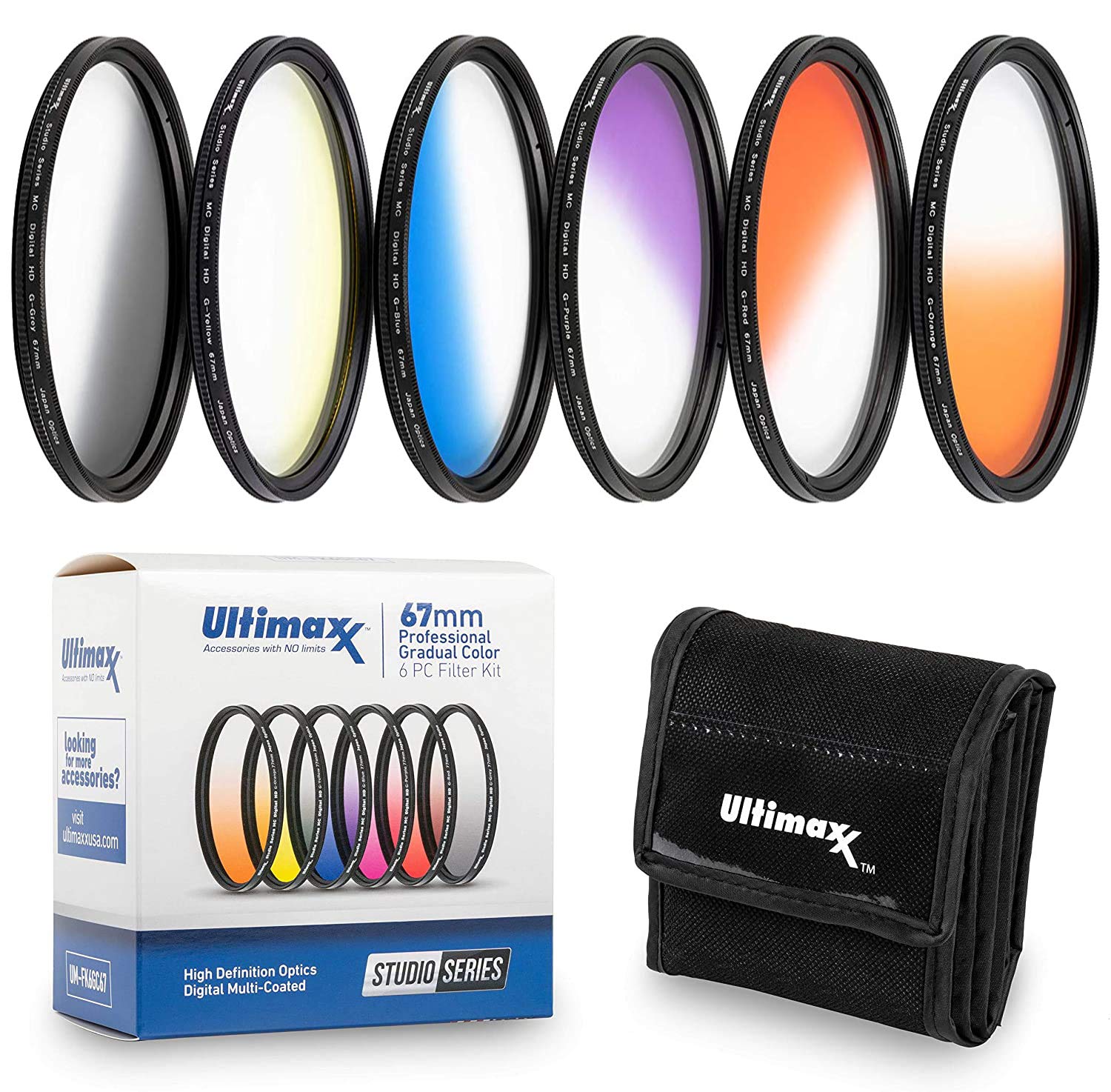 82Mm Ultimaxx Professional Six Piece Gradual Color Filter Kit (Orange, Yellow, Blue, Purple, Red, Grey) For Camera Lens With 82Mm Filter Thread And Protective Filter Pouch