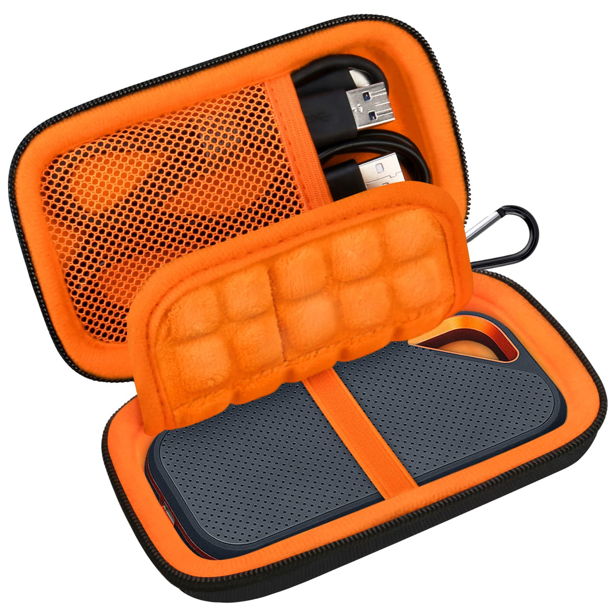 Lacdo Hard Carrying Case for SanDisk Extreme Pro/SanDisk Extreme Portable External SSD 500GB 1TB 2TB 4TB 8TB USB-C Solid State Drive EVA Shockproof Protective Storage Travel Bag, Black+Orange