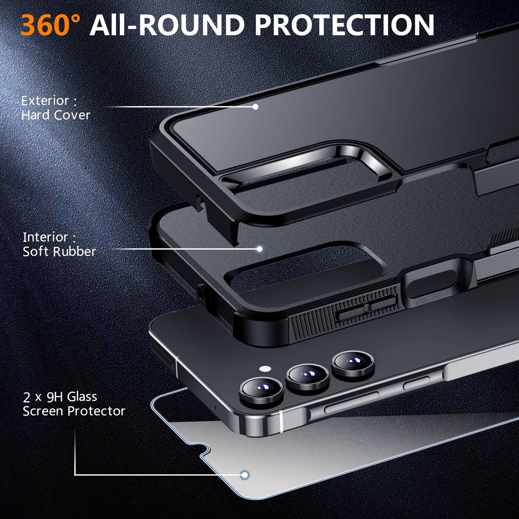 Spidercase For Samsung Galaxy A15 5G Case,[12 Ft Military Grade Drop Protection] 2 Pack [Glass Screen Protector + Camera Lens Pr