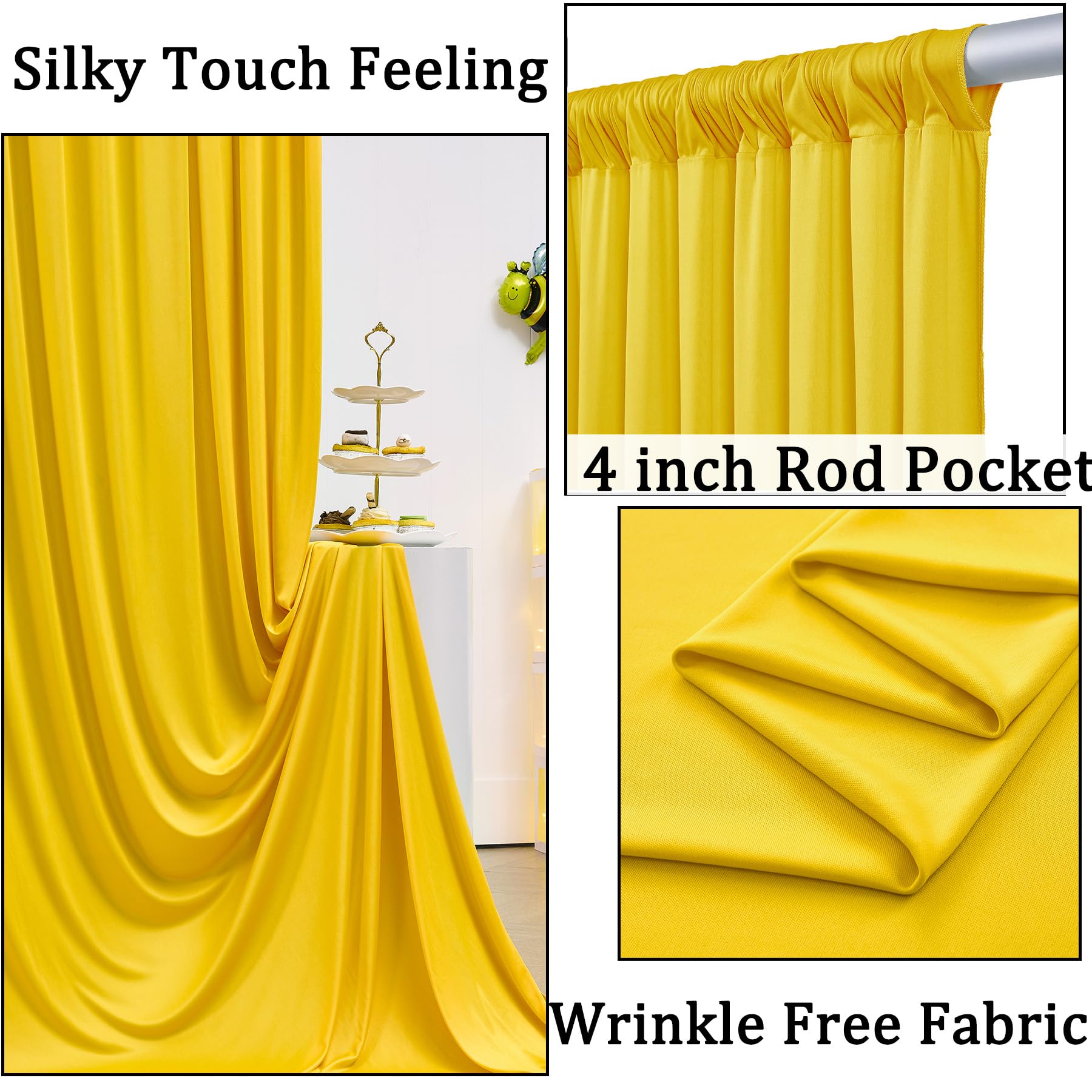 10X8Ft Wrinkle Free Yellow Backdrop Curtain Panels, Thick Polyester Lemon Yellow Backdrop Drapes For Wedding Birthday Party Back