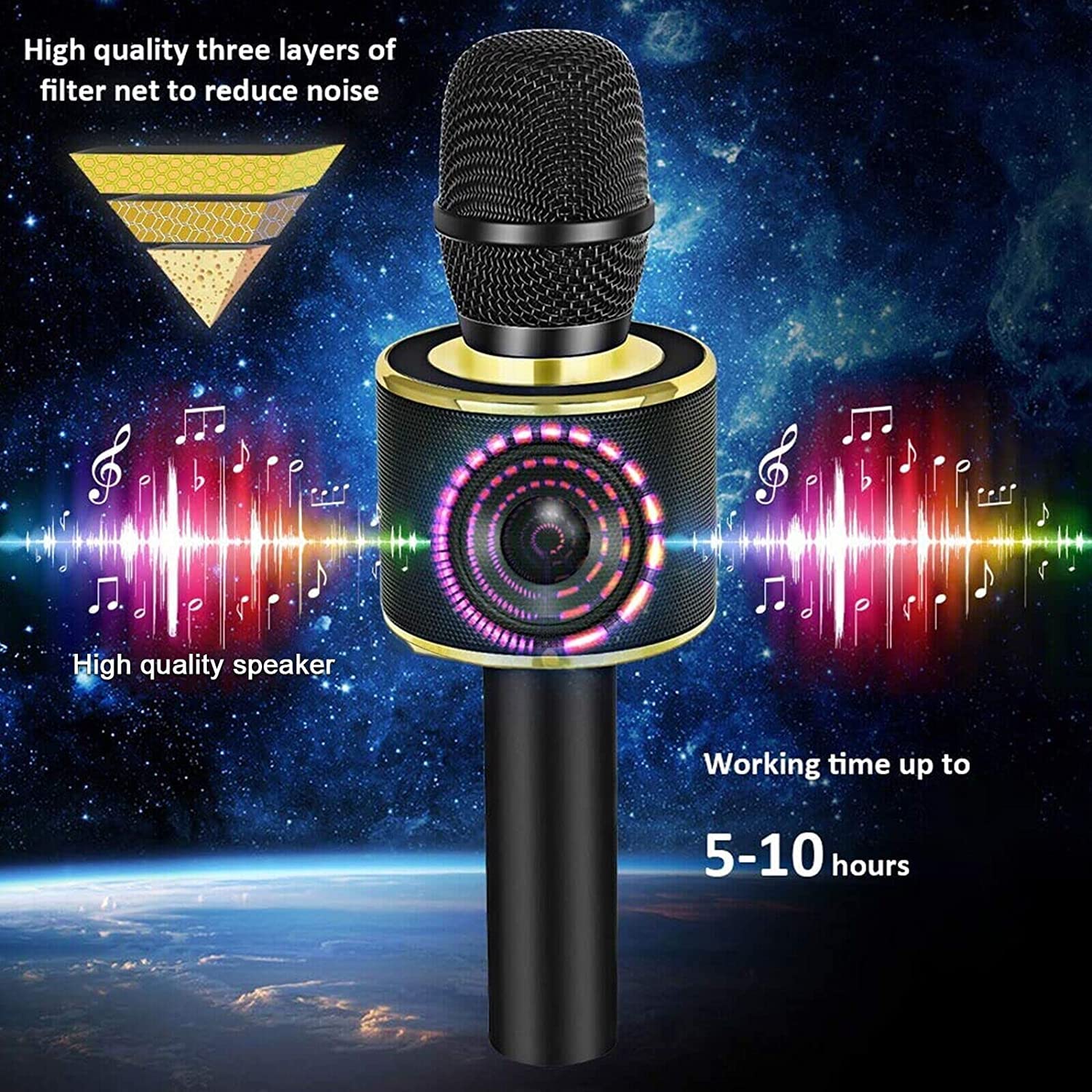 Bonaok Karaoke Microphone Bluetooth Wireless, Portable Karaoke Machine Mic Speaker For Kids And Adults Home Party Birthday(Black