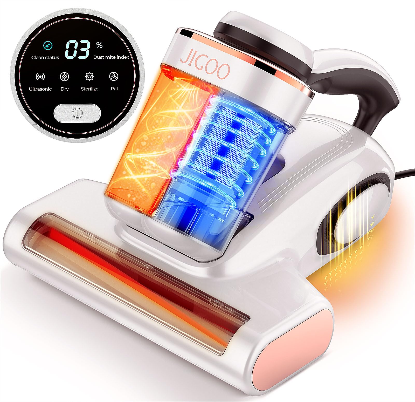 Jigoo Bed Vacuum Cleaner With Dust Sensor, Mattress Vacuum Cleaner With Uv & Ultrasonic And High Heating, 13Kpa Suction 500W Pow