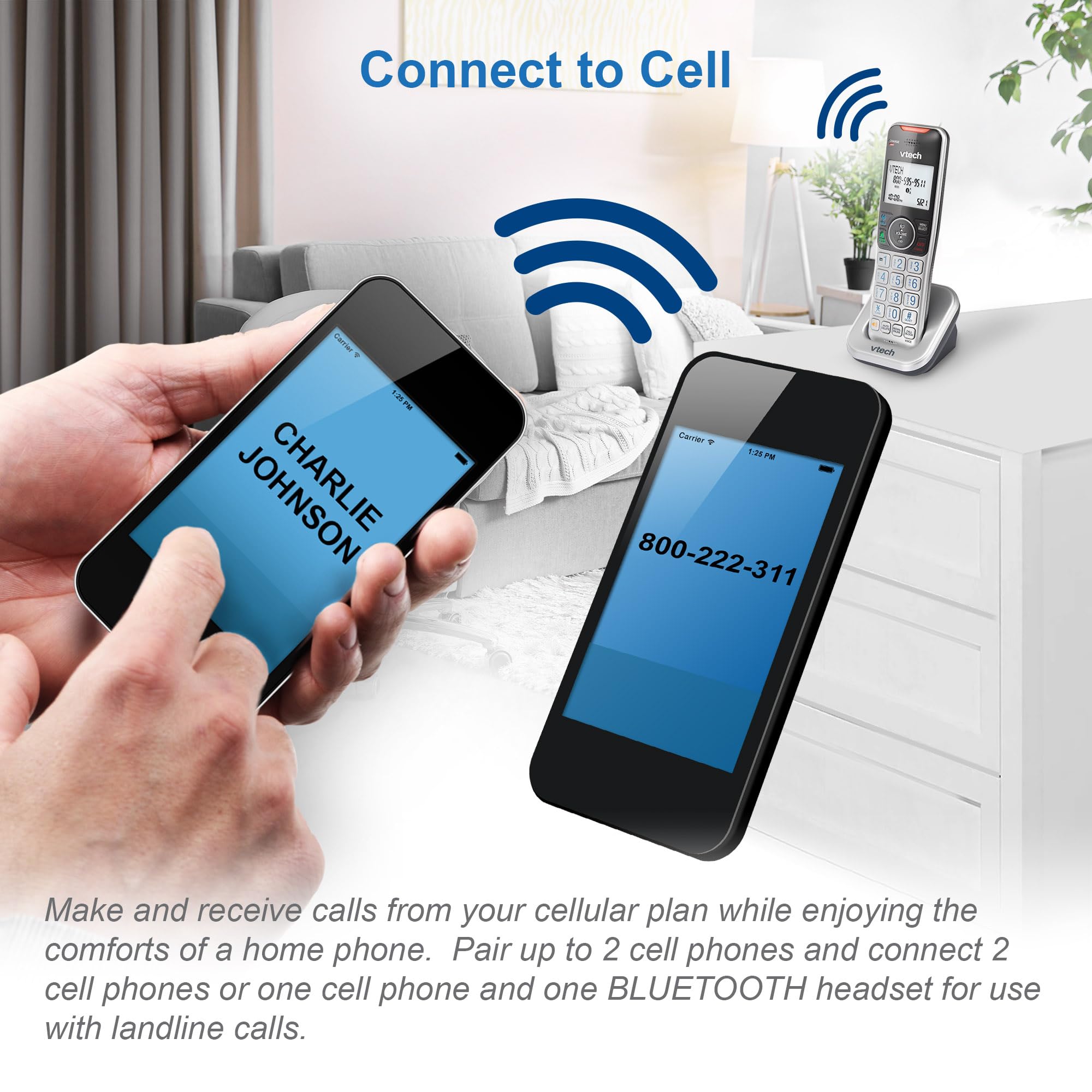 Vtech Vs112-3 Dect 6.0 Bluetooth 3 Handset Cordless Phone For Home With Answering Machine, Call Blocking, Caller Id, Intercom An