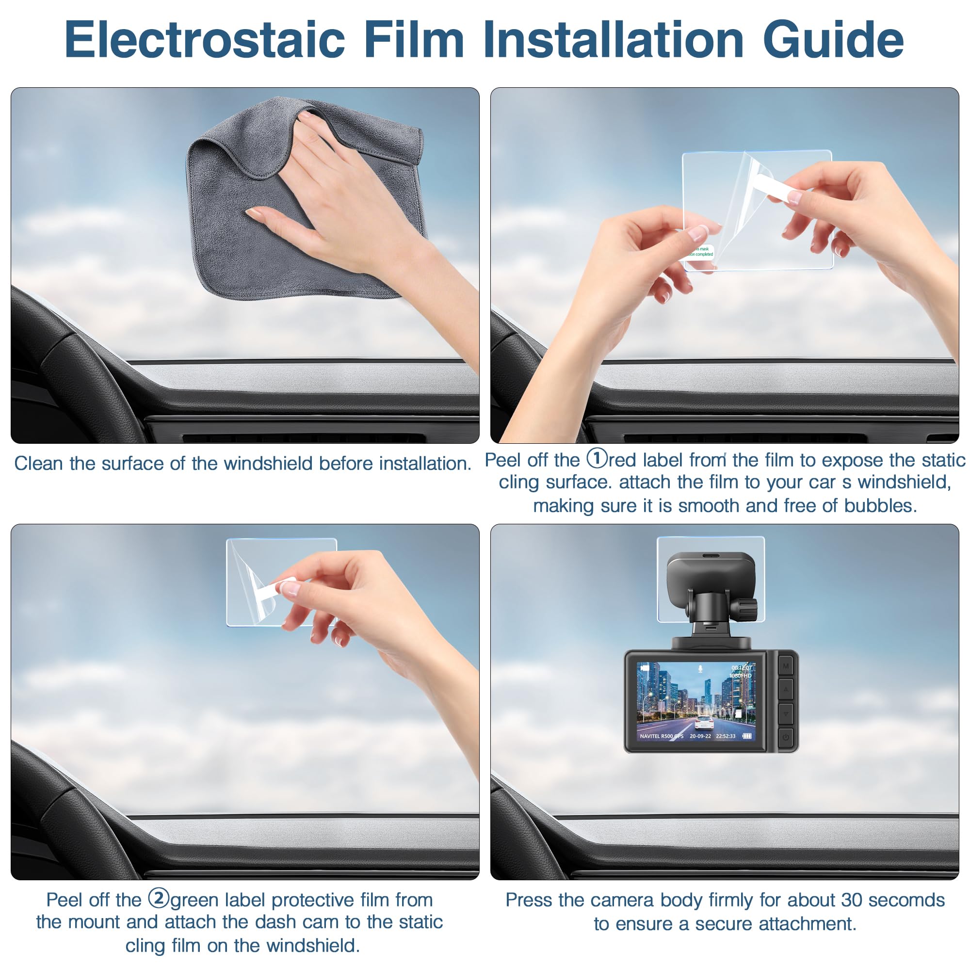 QaMcbulc Electrostatic Sticker for Dash Cam Mounting - 9 Transparent Adhesive Pads for Windshield and Radar Detectors