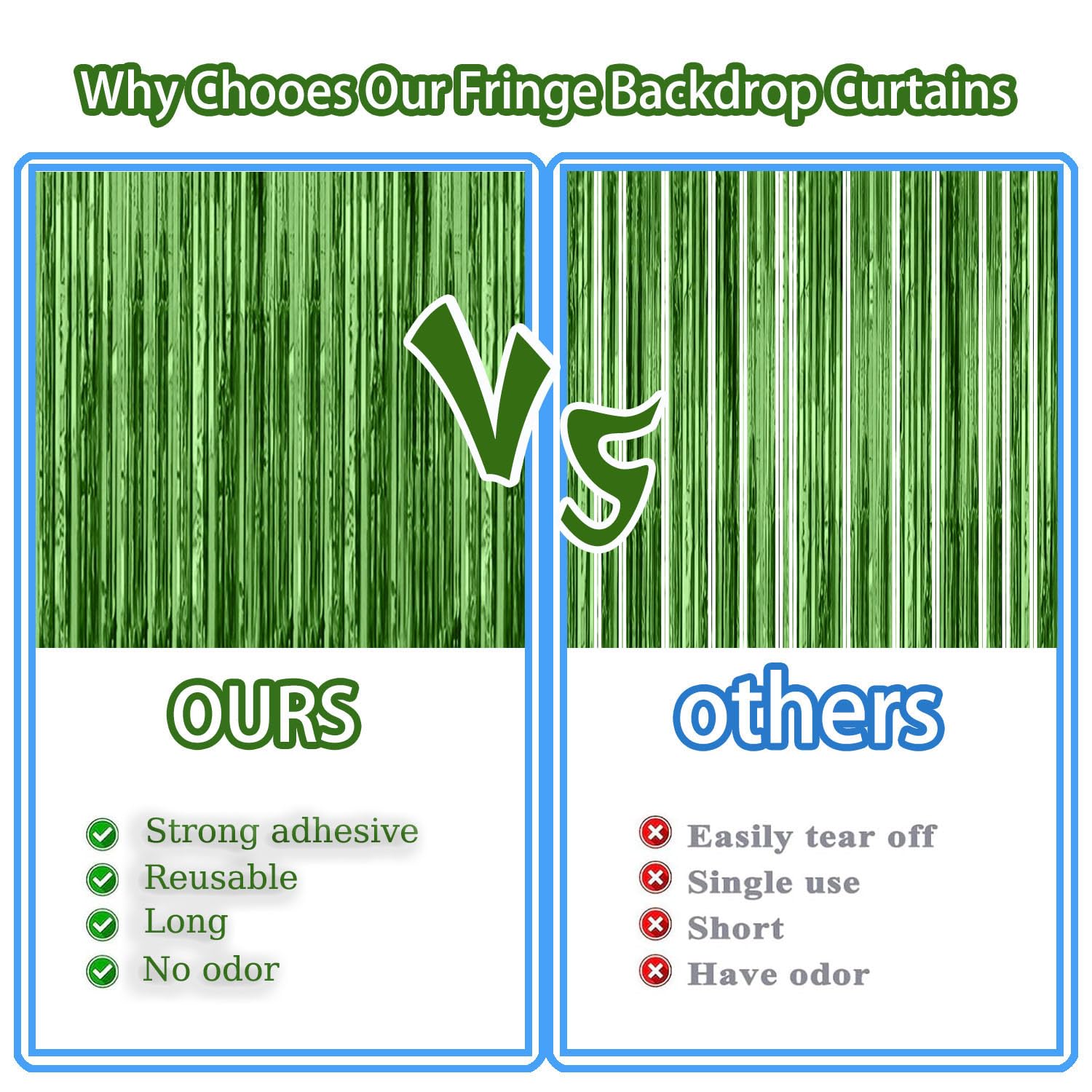 10 Pack Green Metallic Tinsel Foil Fringe Curtains Party Photo Backdrop Party Streamers For Birthday,Graduation,New Year Eve Dec