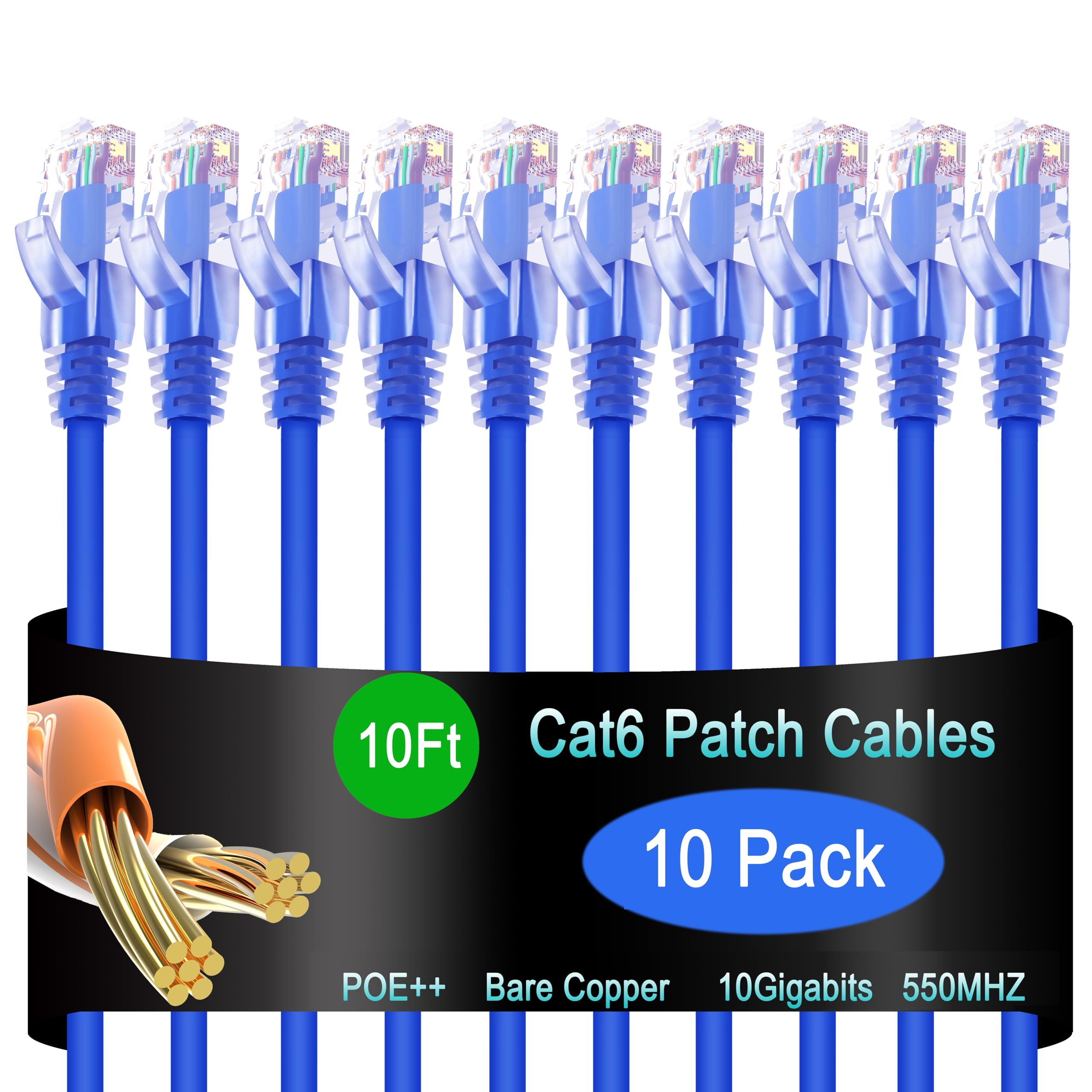 Lysymixs Cat6 Ethernet Patch Cable 10 Ft (10 Pack), Cat6 Patch Cable For Data Centers, Cat 6 Patch Cable 10G, Network Patch Cabl