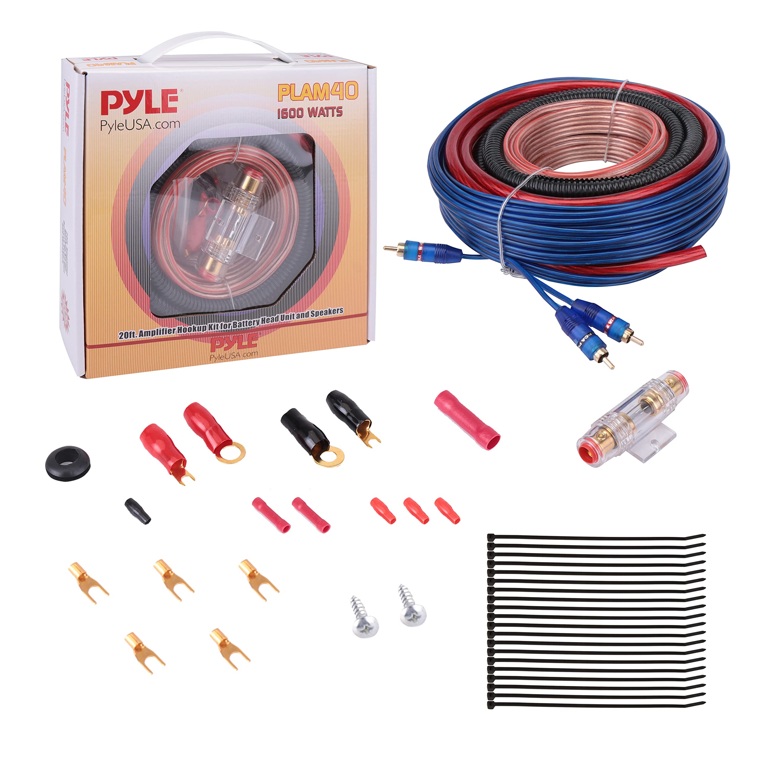 Pyle Car Stereo Wiring Kit   Audio Amplifier & Subwoofer Speaker Installation Cables (4 Gauge), Blue (Plam40)