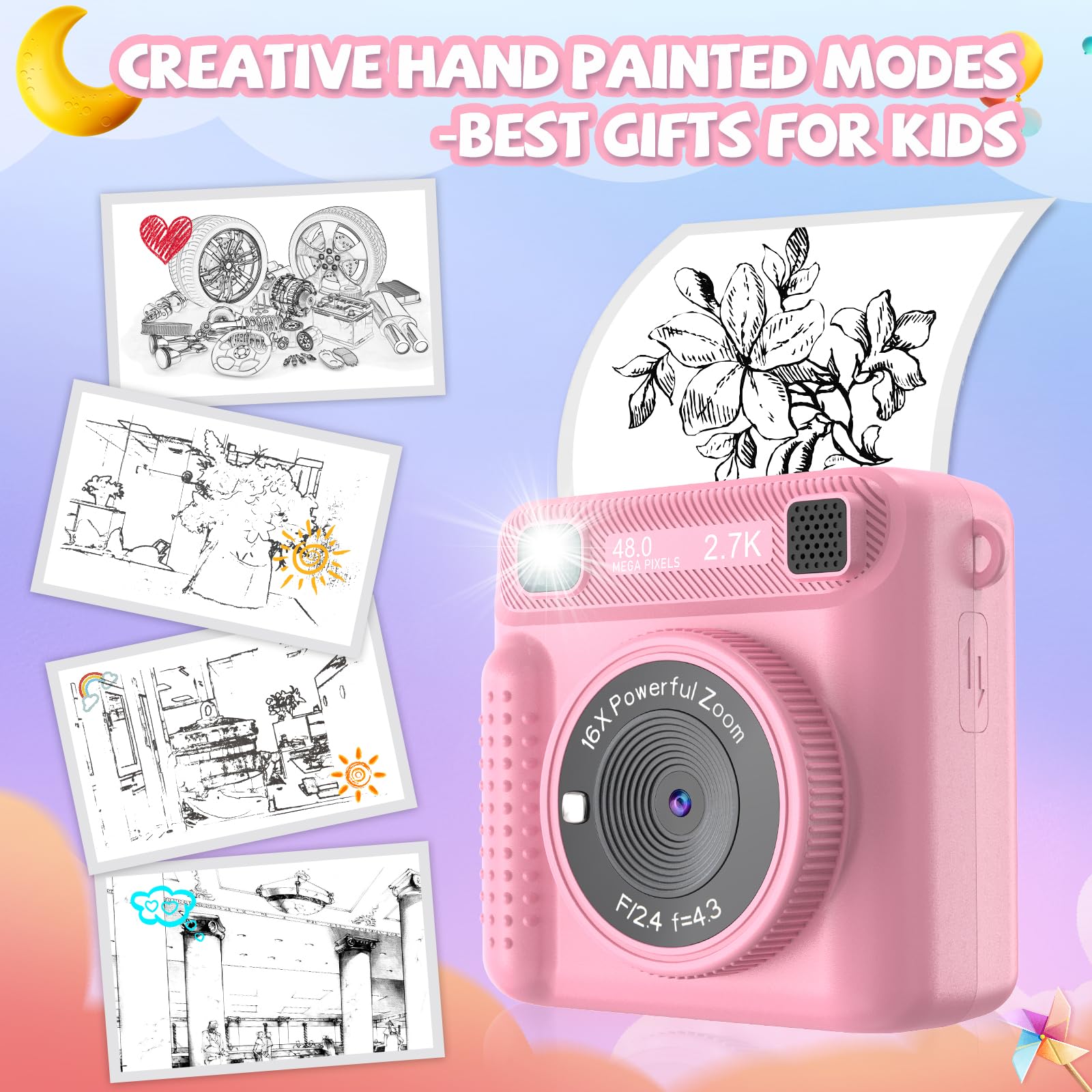 Jpverly Instant Print Camera For Kids   Hd Video, 32Gb Sd Card, Portable Toy For Girls & Boys Age 3 12, Christmas Birthday Gifts