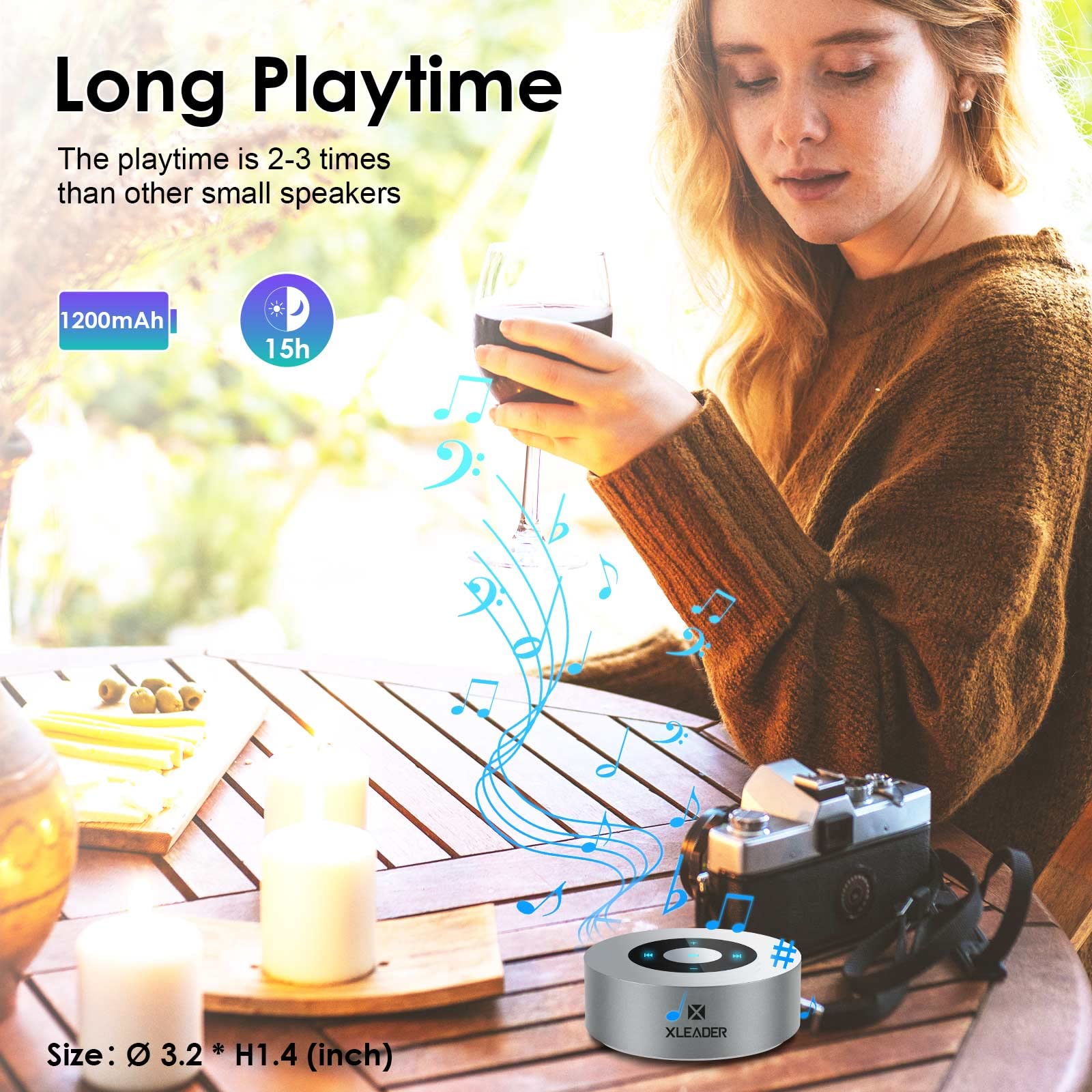 Xleader Travel Case Packed, Upgraded, Bluetooth Wireless Speaker, Custom Bass Radiator, Led Touch Design, Tiny Pocket Speaker, M