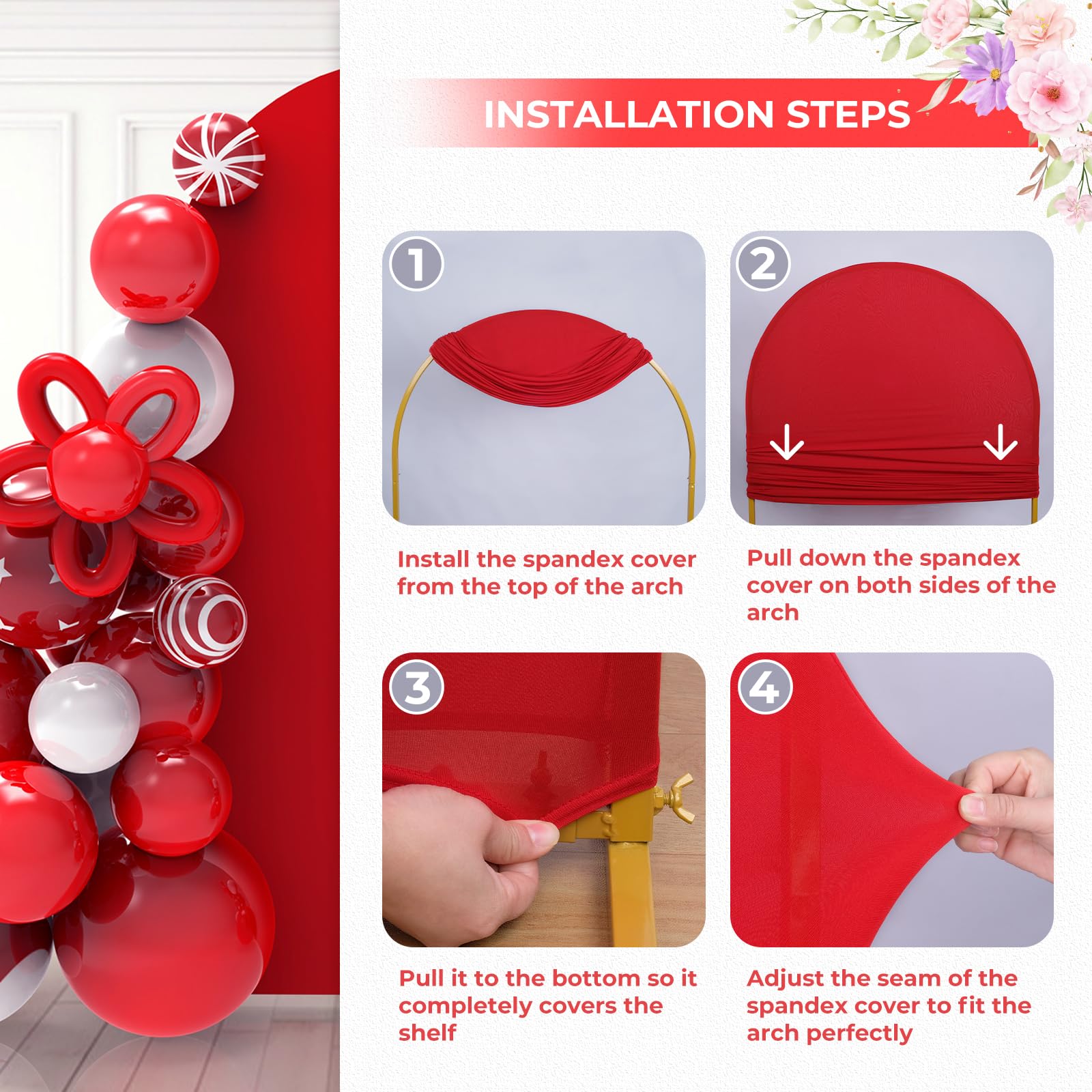 Babenest 7.2Ft Red Wedding Arch Cover, Spandex Fitted Arch Backdrop Cover For Photography, Round Top Chiara Stand Cover For Part