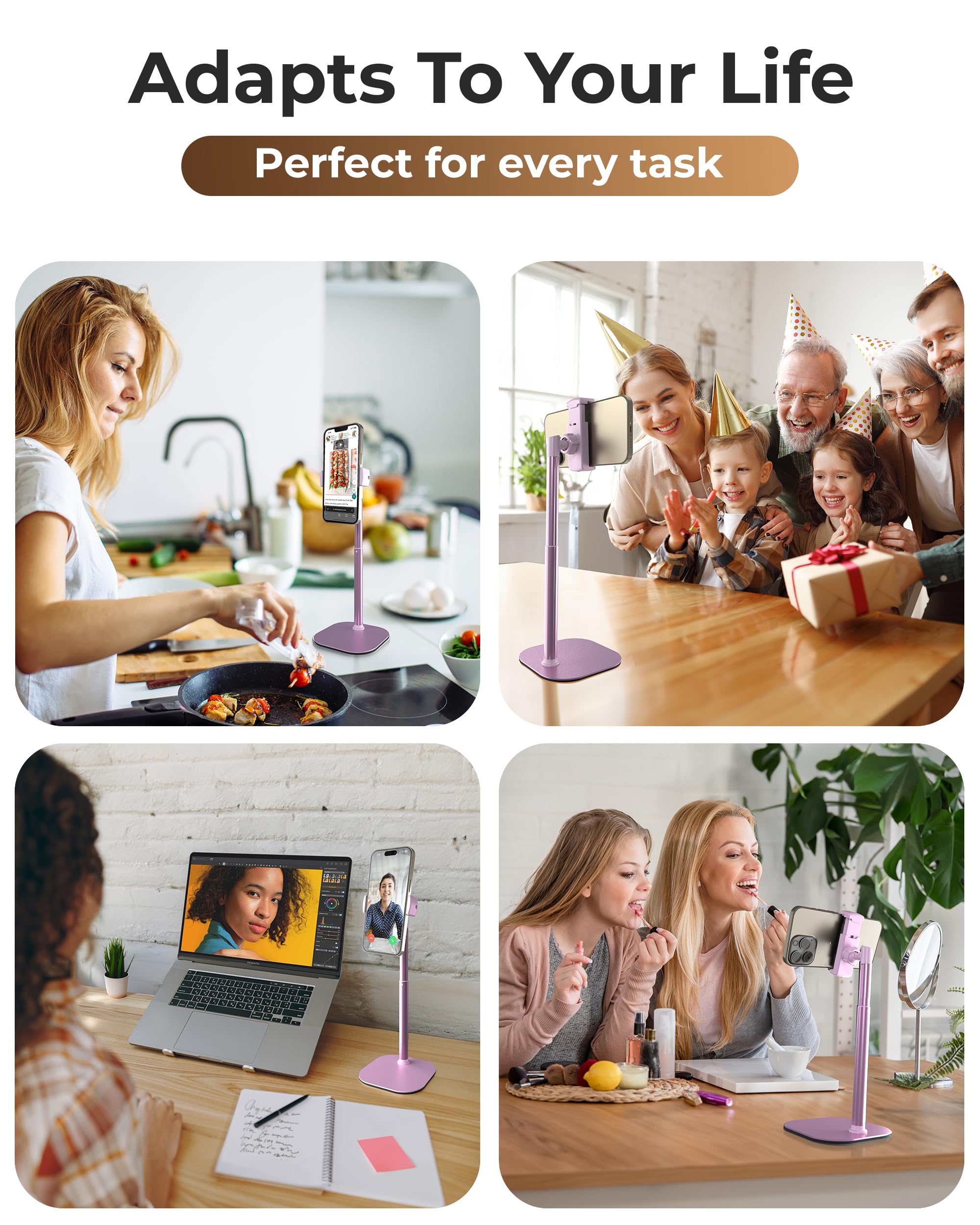 Cooper Chat Stand, Height Adjustable Cell Phone Stand For Desk | Rotating, Tilting Cell Phone Holder For Desk With 9-14 Eye-Leve