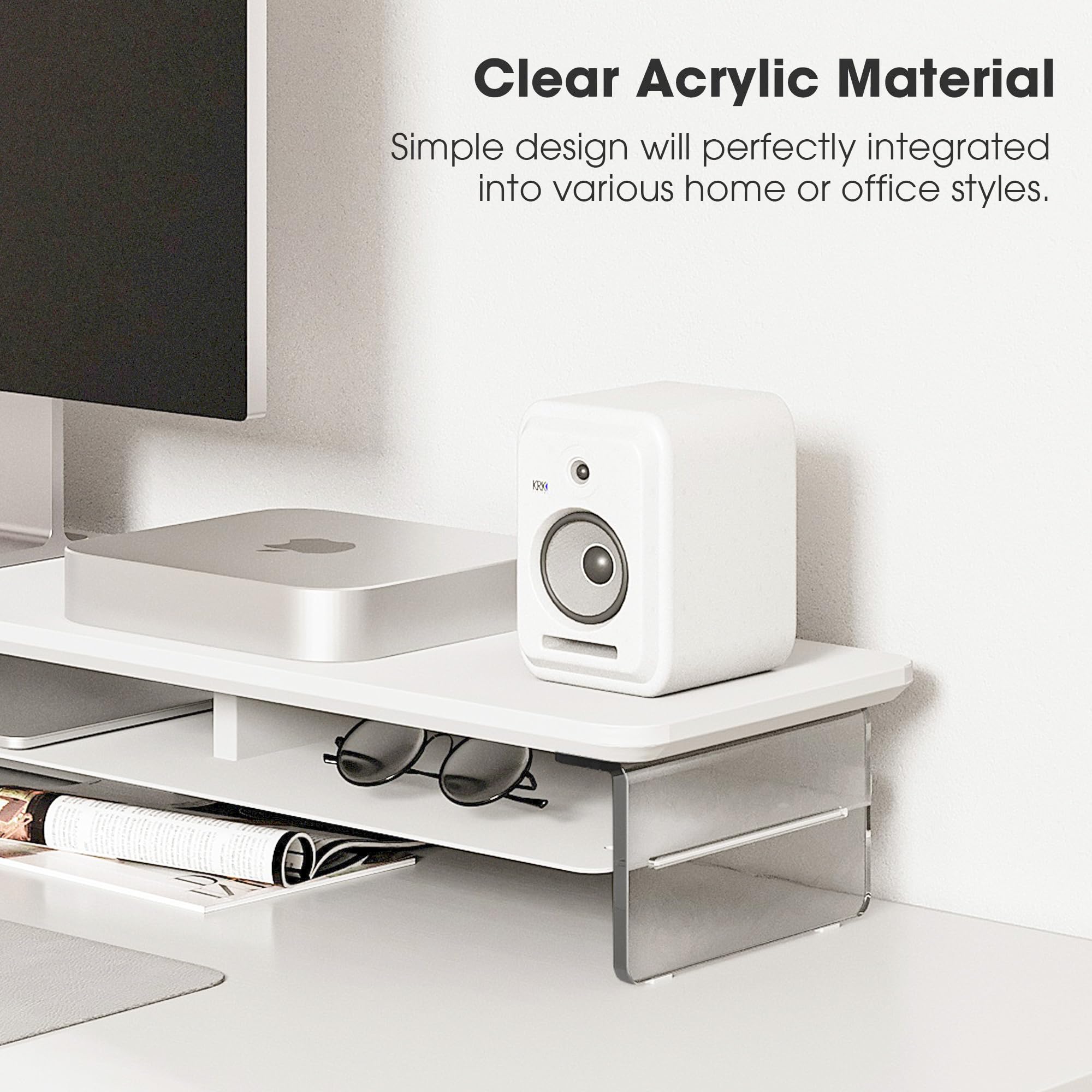 Fenge Acrylic Monitor Stand Riser, 42.5 Inches Acrylic Clear Dual Monitor Stand With Metal Storage, 2 Tier Acrylic Computer Rise