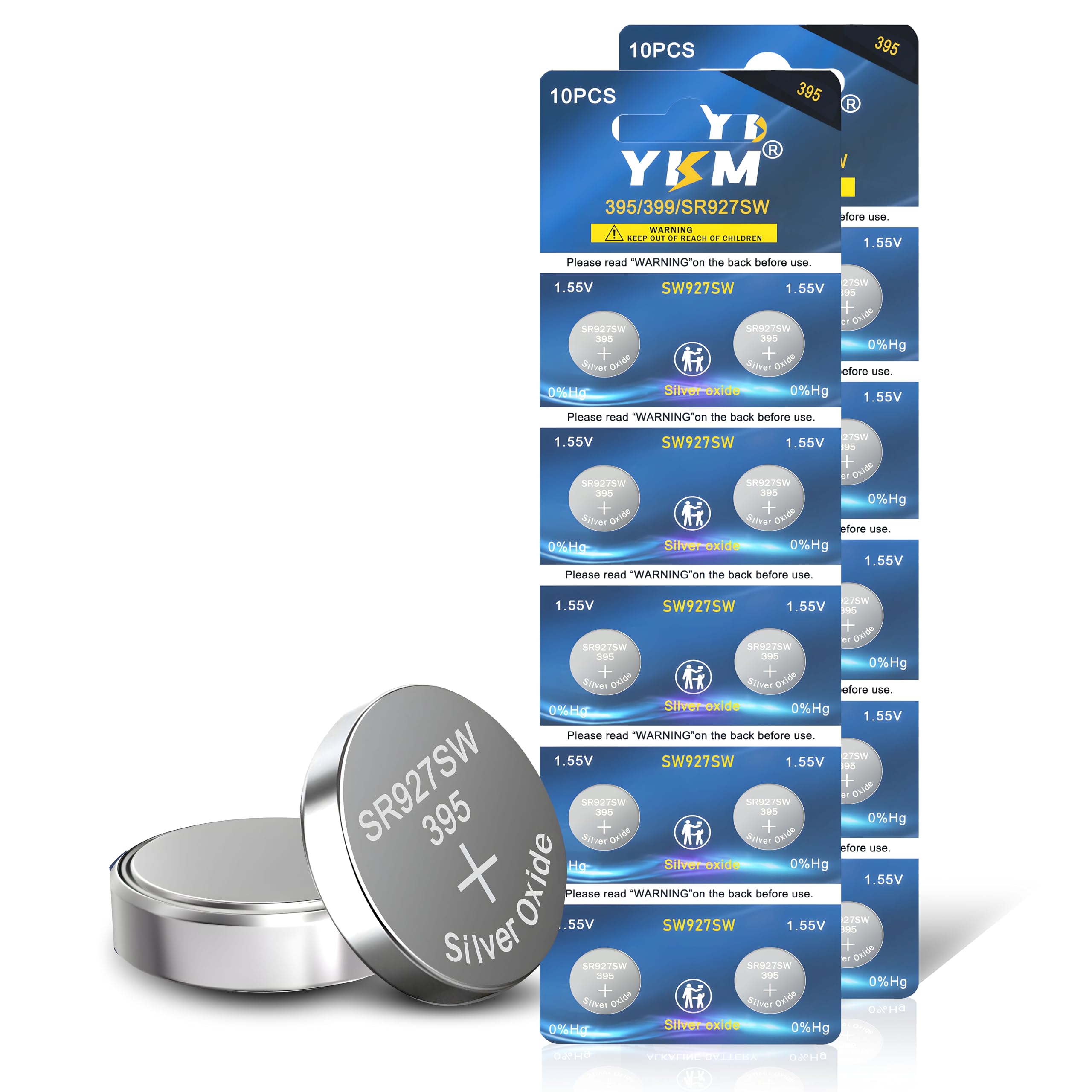 YKM SR927SW 395/399 LR927 AG7 1.55V Silver Oxide Button Battery Replacement for LED Light Watch Batteries 20 Pack