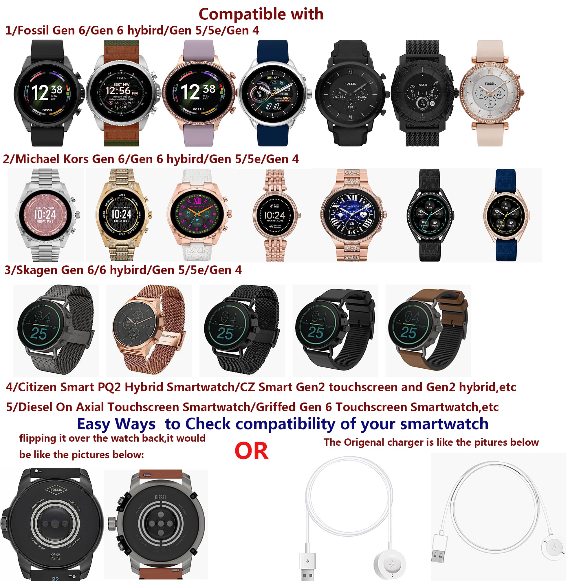 Powerhill Charger/Charging Stand,Compatible With Mkors/Fossil/Cz/Skg/Diesel Touchscreen Smartwatch Gen 6/6 Hybird/5/5E/4,Mkgo/Ru