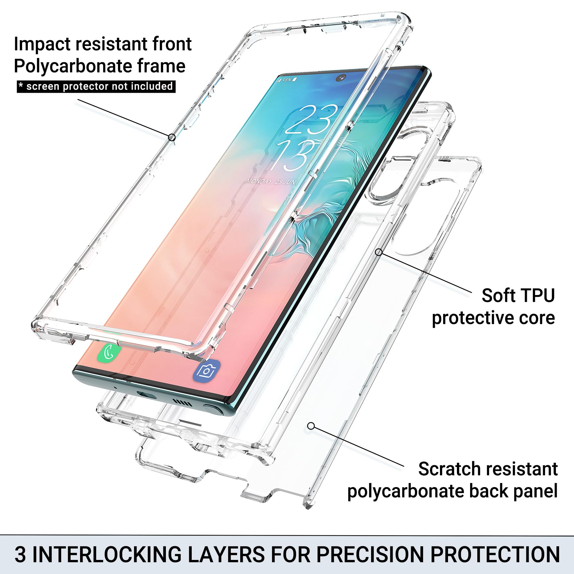 Ulak Galaxy Note 10 Case, Heavy Duty Shockproof Rugged Protection Case Transparent Soft Tpu Protective Cover For Samsung Galaxy