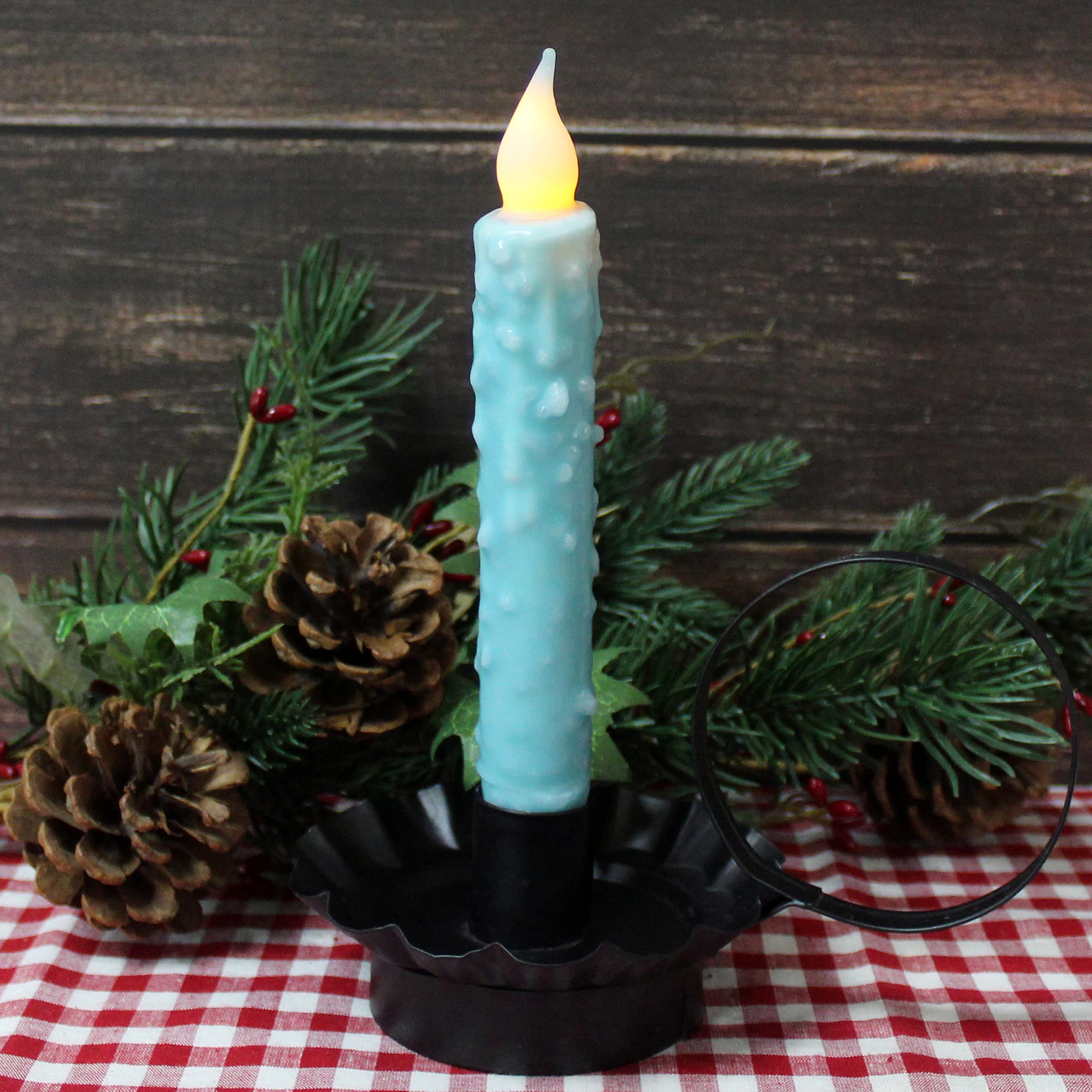 Cvhomedeco. Real Wax Hand Dipped Battery Operated Led Timer Taper Candles Rustic Primitive Flameless Lights Decor, 6 3/4 Inch, T