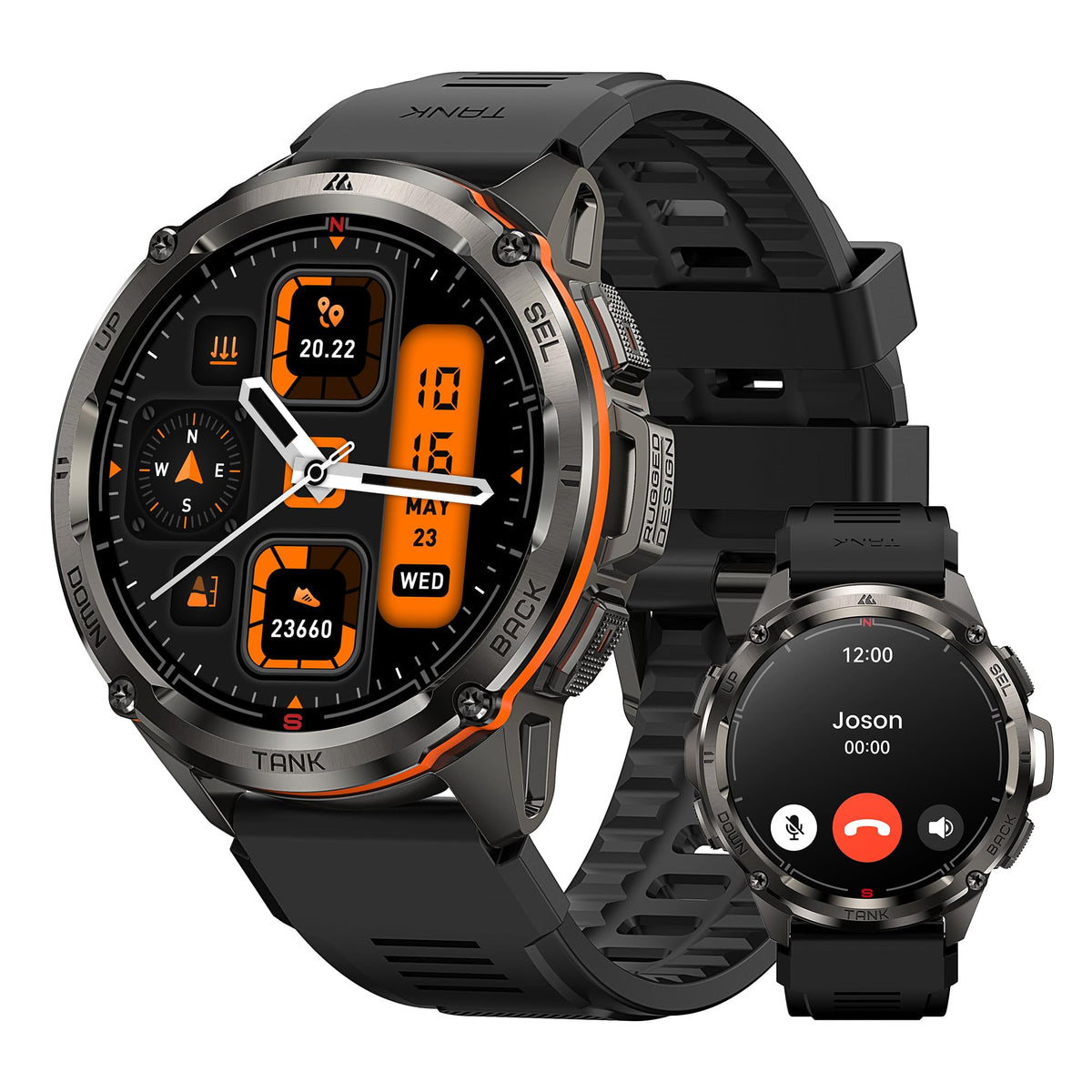 Kospet Tank T3 Ultra Smart Watch For Men Gps, Extra Long Battery, 50M Waterproof, Stainless Steel Unibody Rugged Smartwatch With Bluetooth Calling, 1.43' Amoled Display, Pressure&Altitude&Compass