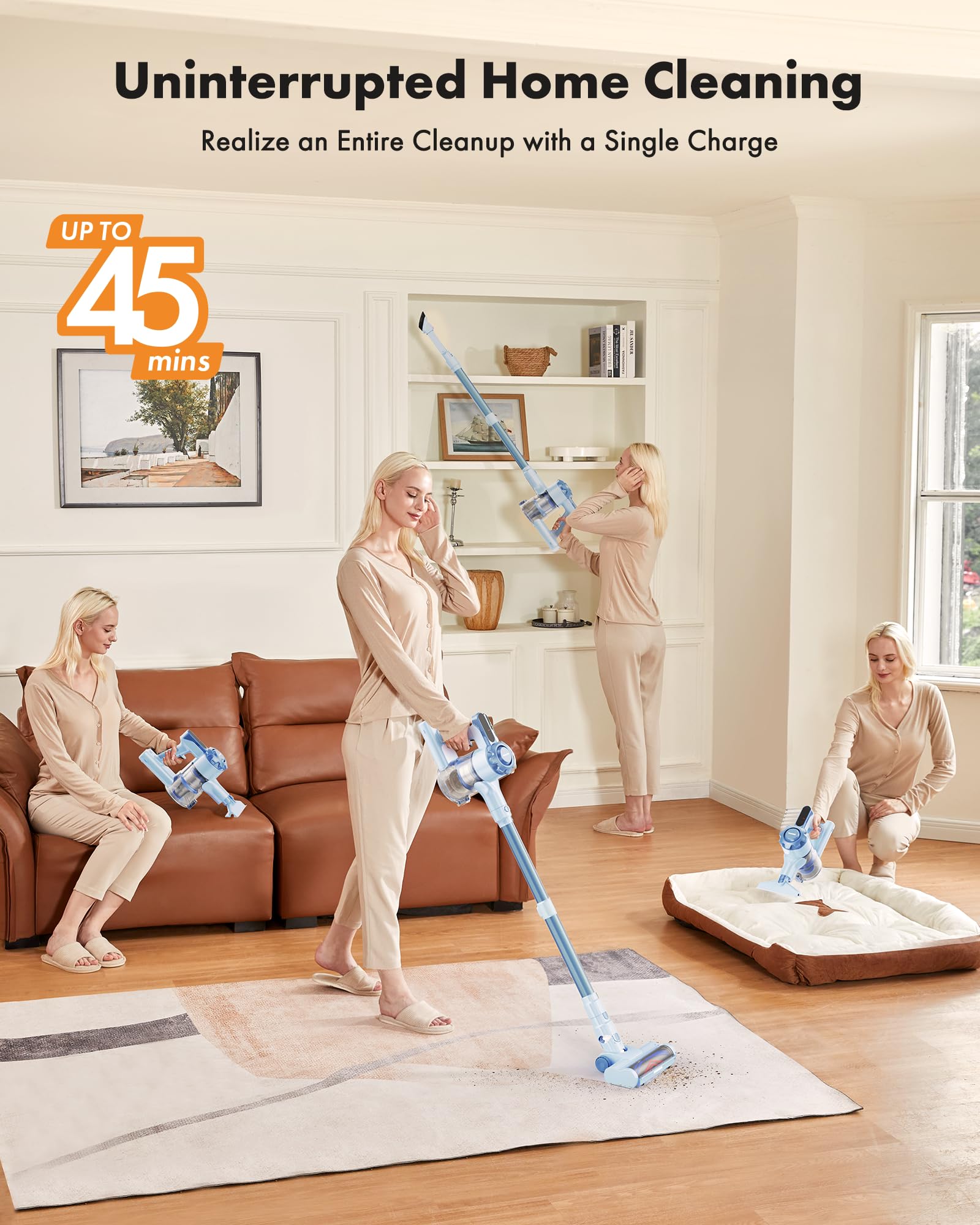 Trucozie Cordless Vacuum Cleaner, 8 In 1 Lightweight Stick Vacuum With 45Mins Runtime, Powerful Suction, Rechargeable Cordless V