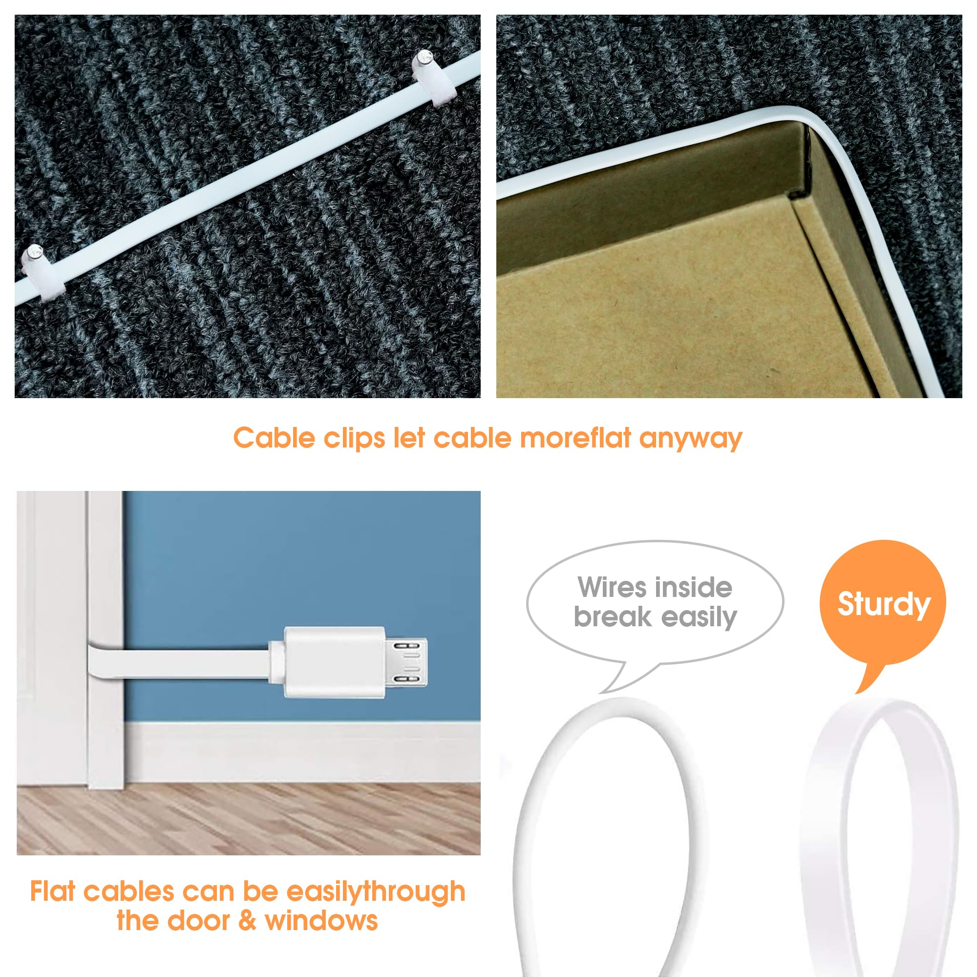 6M/20Ft Flat Power Extension Cable Compatible With Wyze Cam V3, Wyze Cam Pan, Yi Camera,Nestcam Indoor,Blink,Micro Usb Charging