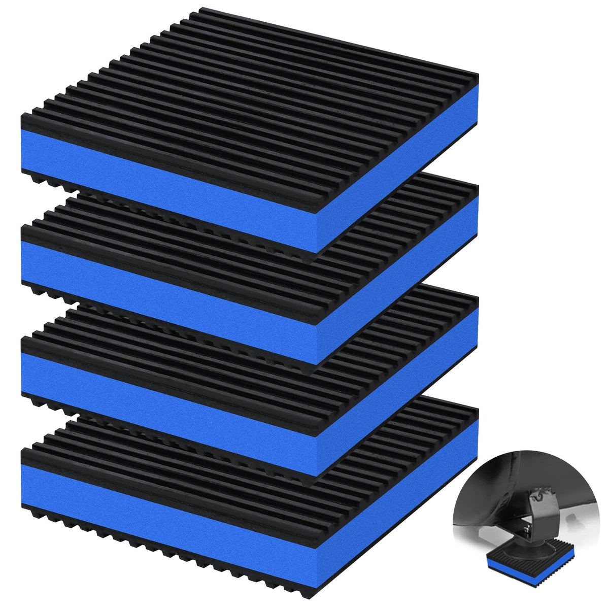 Phepetroll 4P Anti Vibration Pads 4'' X 4'' X 7/8'' Sound Isolation Ribbed Rubber Mats With Eva Center, Heavy Duty Vibration Iso