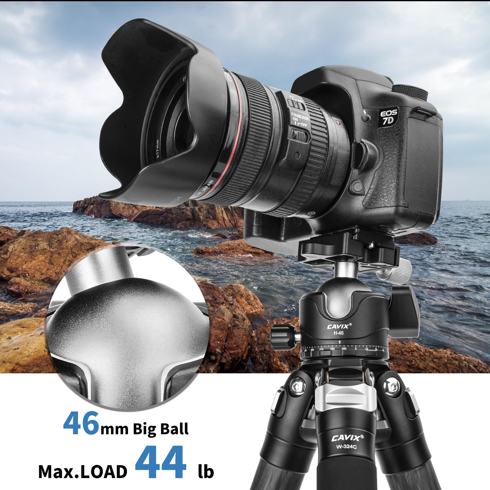 Cavix Tripod Ball Head With 1/4'' Arca Swiss Quick Release Plate Aluminium Tripod Ball Head Mount Large Ball