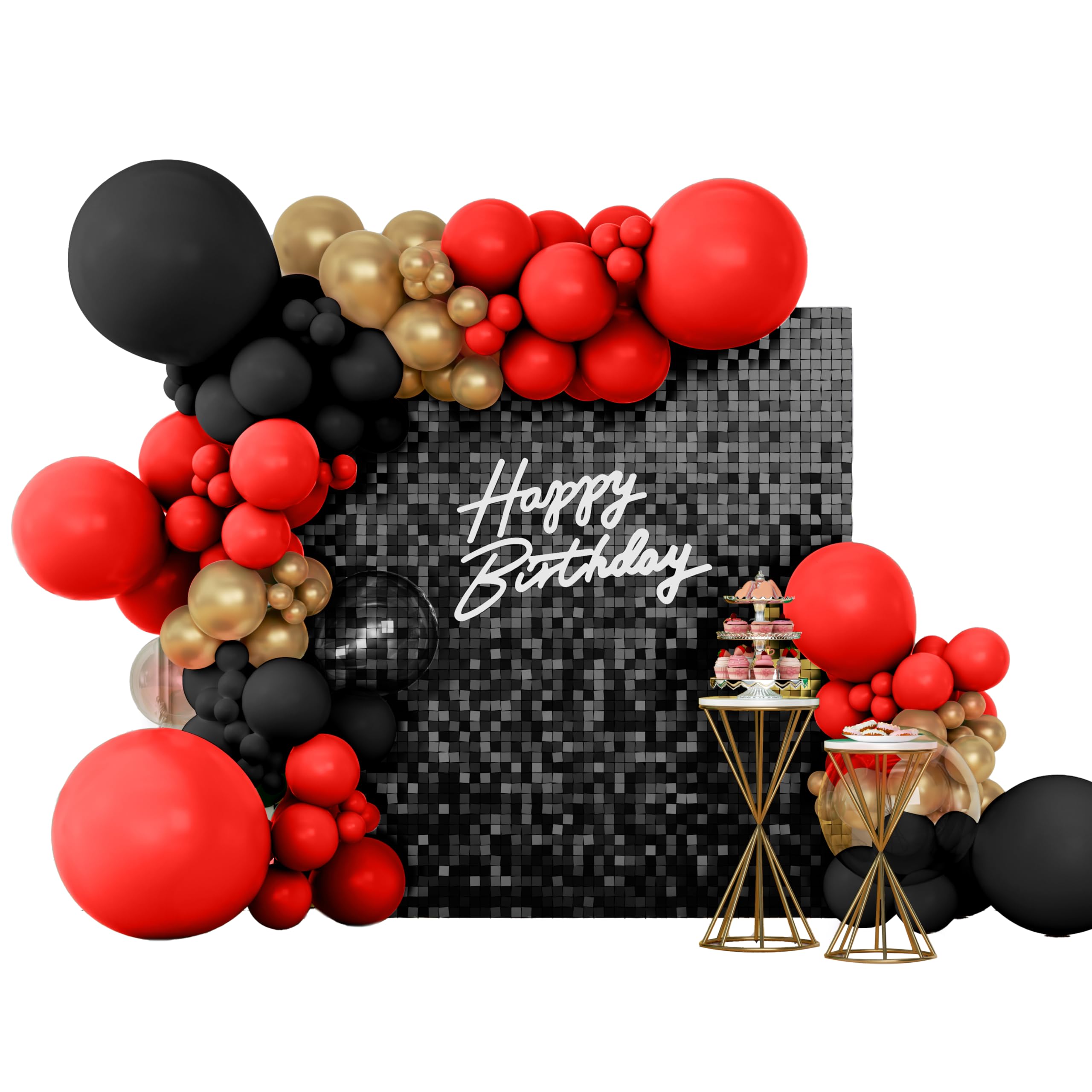 Shimmer Wall Backdrop Black Square Sequin Wall Panel Backdrop Decor For Wedding, Anniversary, Birthday, Party, 24 Panels